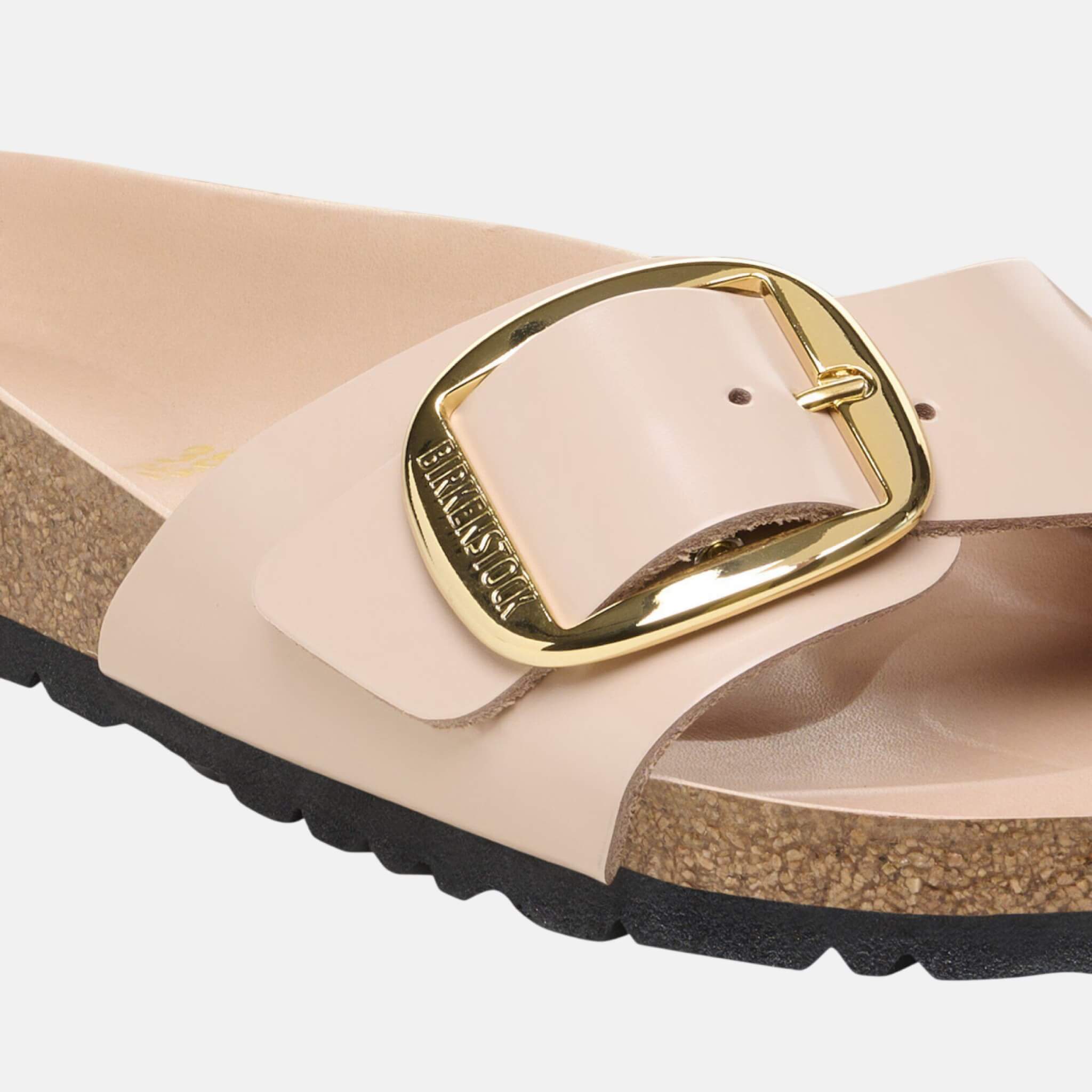 Béžovo-zlaté regular šľapky Birkenstock Madrid Big Buckle Natural Leather Patent