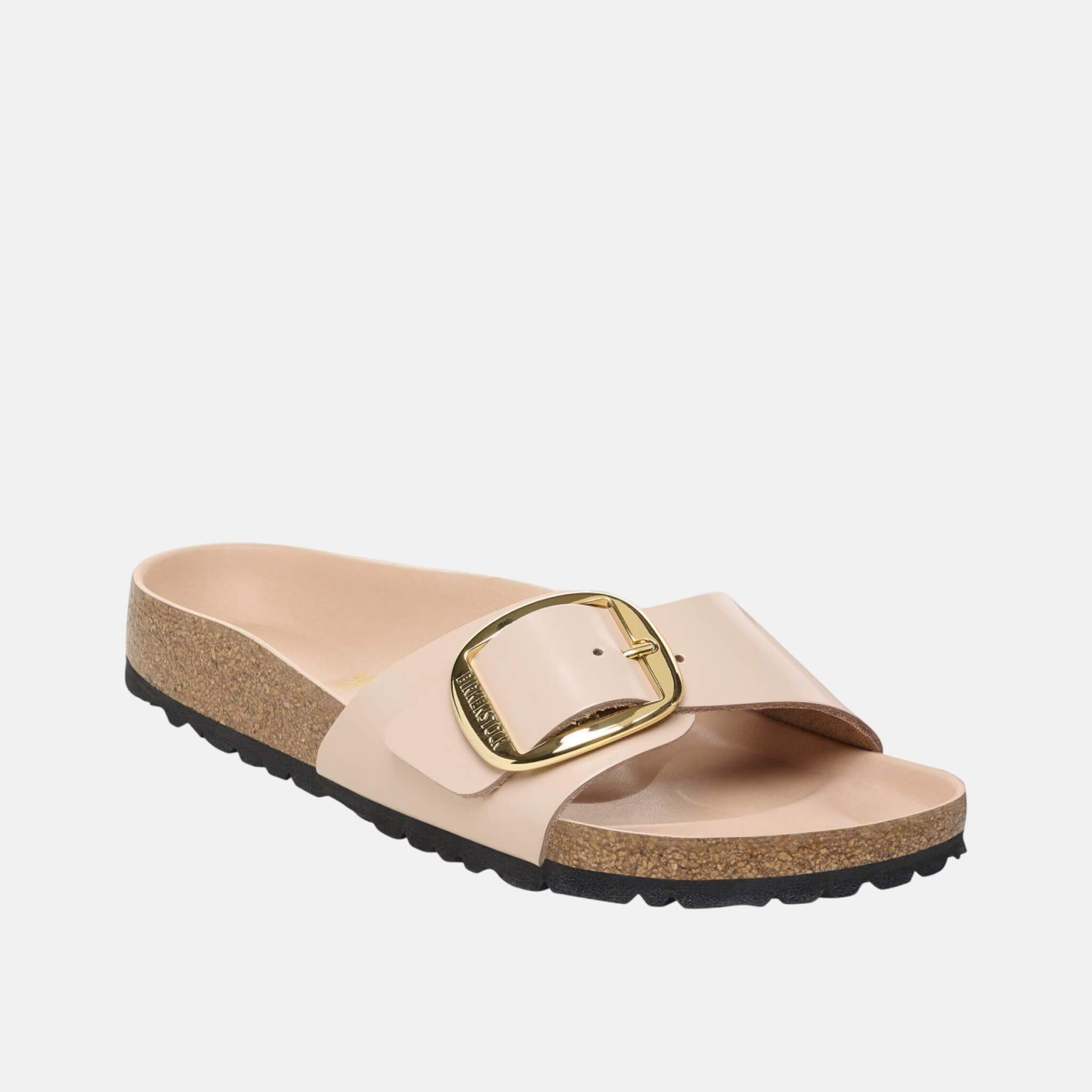 Béžovo-zlaté regular šľapky Birkenstock Madrid Big Buckle Natural Leather Patent