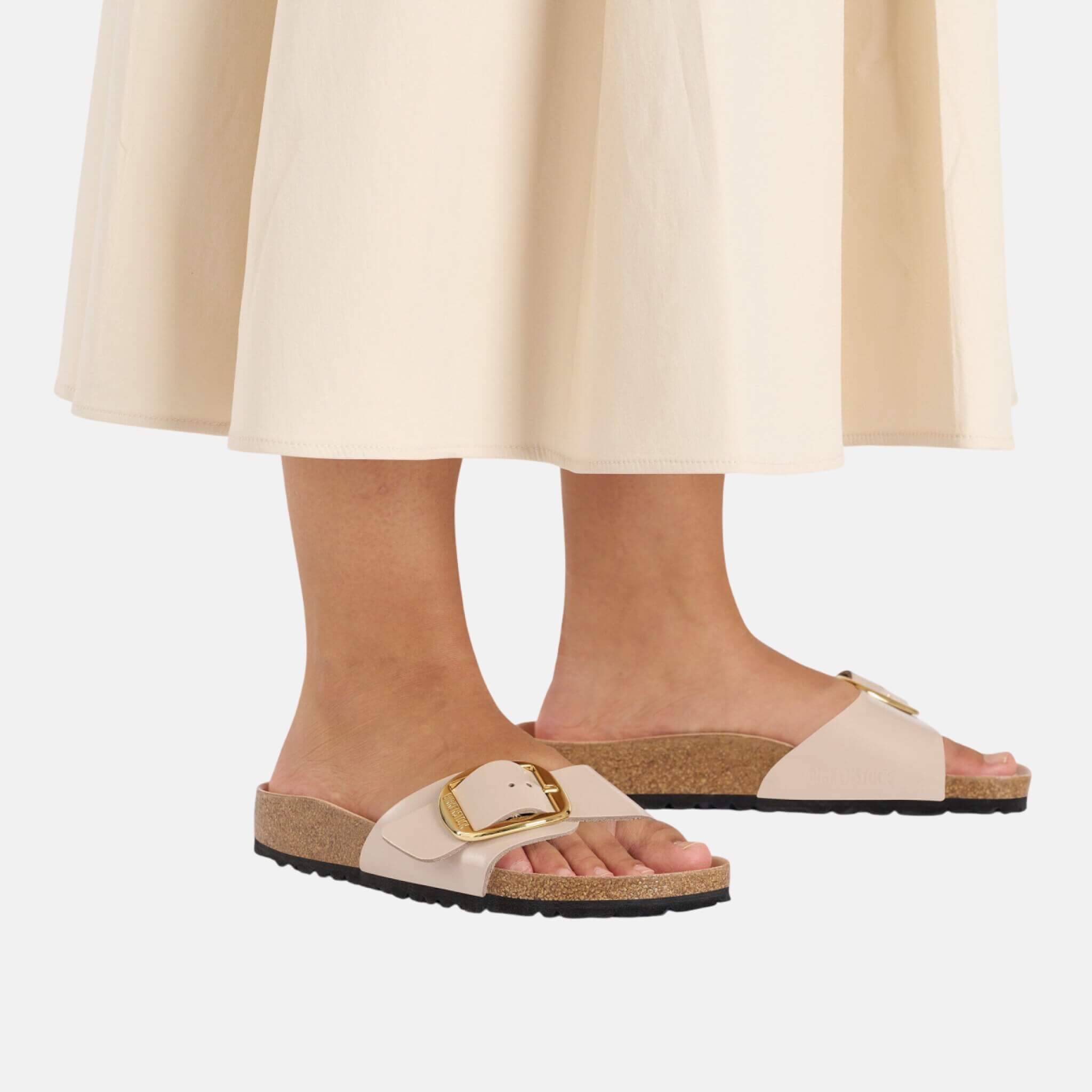 Béžovo-zlaté regular šľapky Birkenstock Madrid Big Buckle Natural Leather Patent