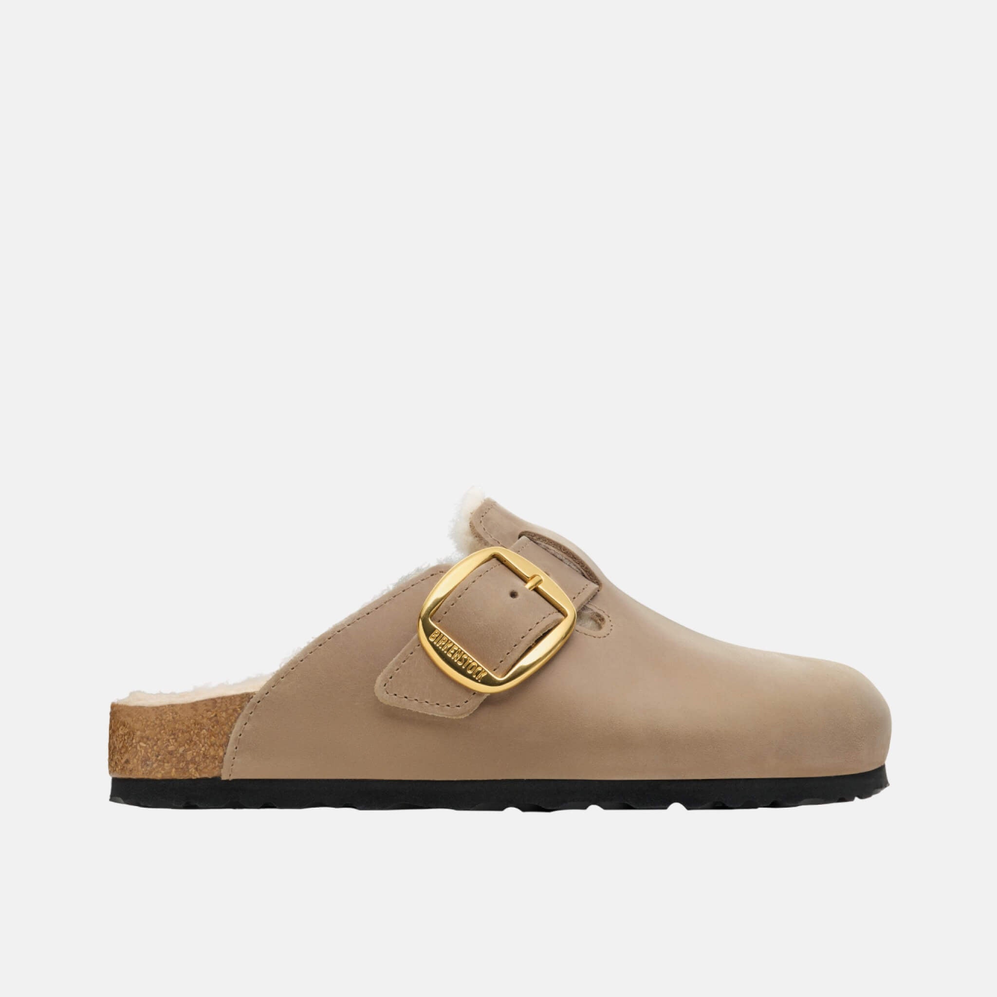 Hnedé narrow našuchovčky Birkenstock Boston Big Buckle Shearling Natural Oiled Leather
