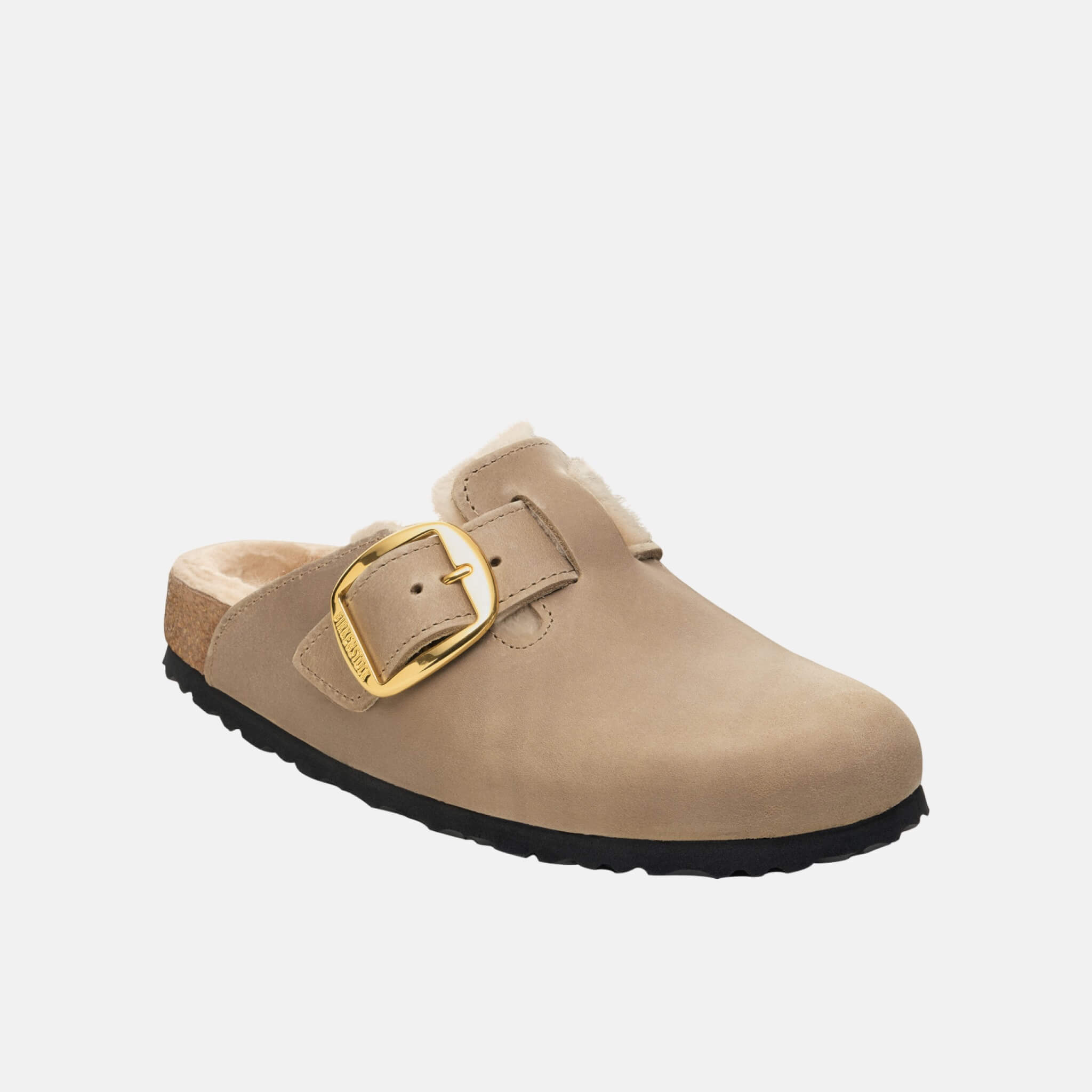 Hnedé narrow našuchovčky Birkenstock Boston Big Buckle Shearling Natural Oiled Leather