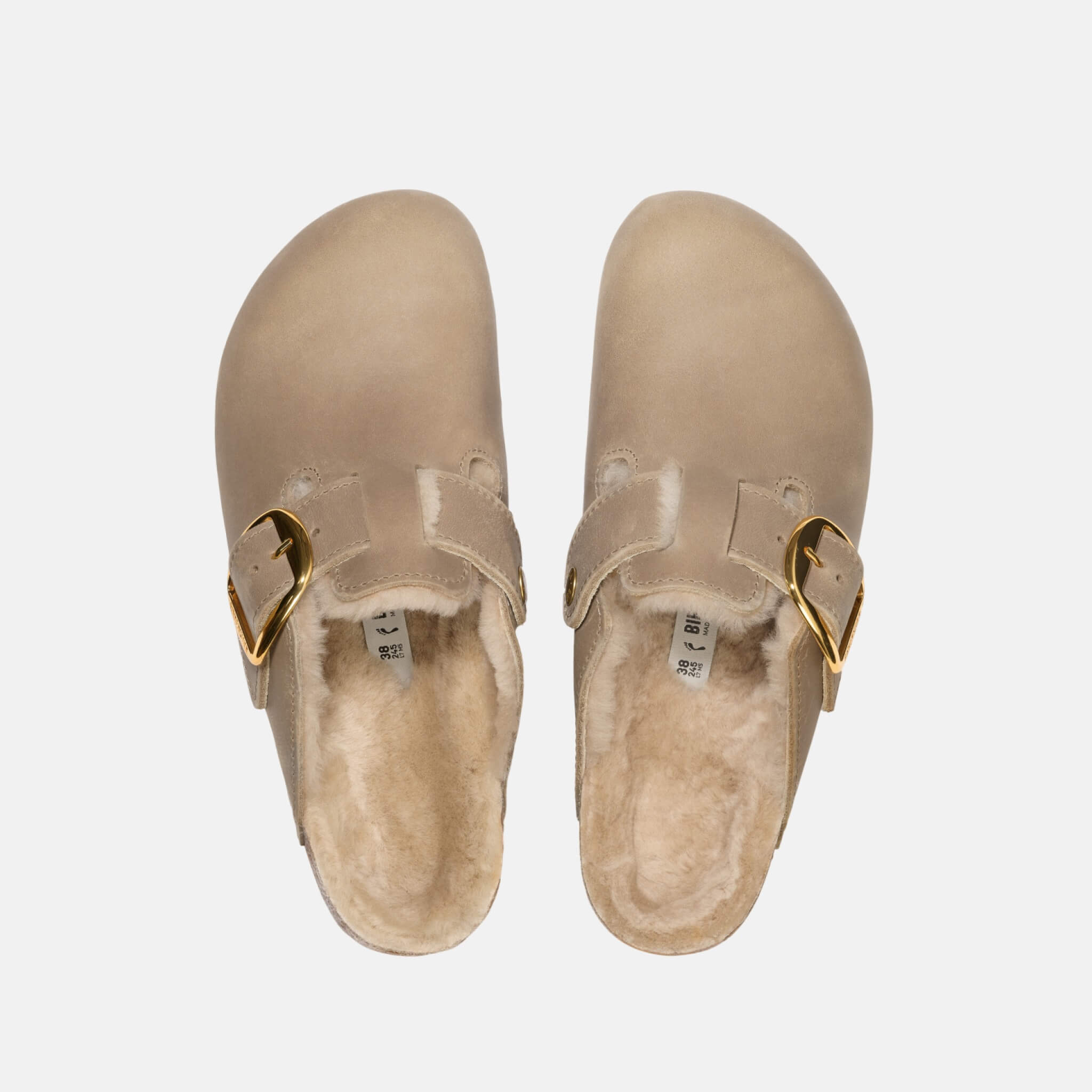 Hnedé narrow našuchovčky Birkenstock Boston Big Buckle Shearling Natural Oiled Leather