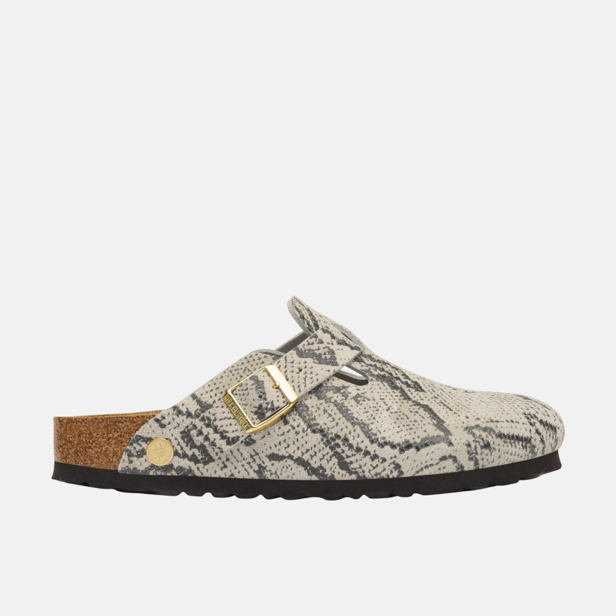 Dámske šedé Regular nazúvaky Birkenstock Boston Rivet Logo Suede Leather