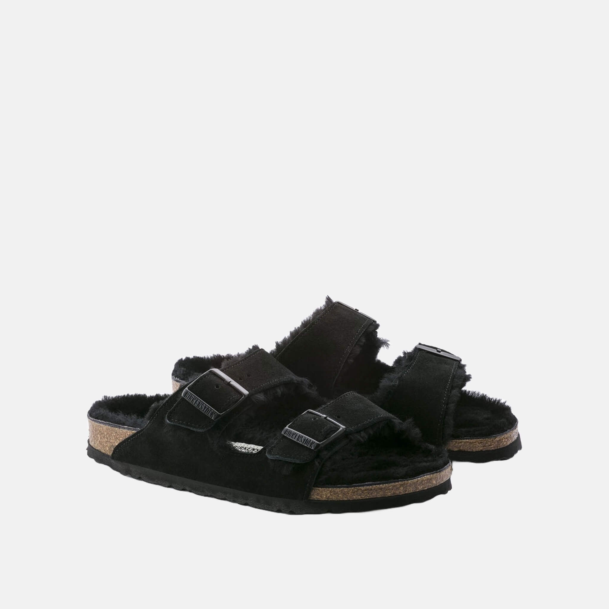 Čierne Regular šľapky Birkenstock Arizona Shearling Suede Leather