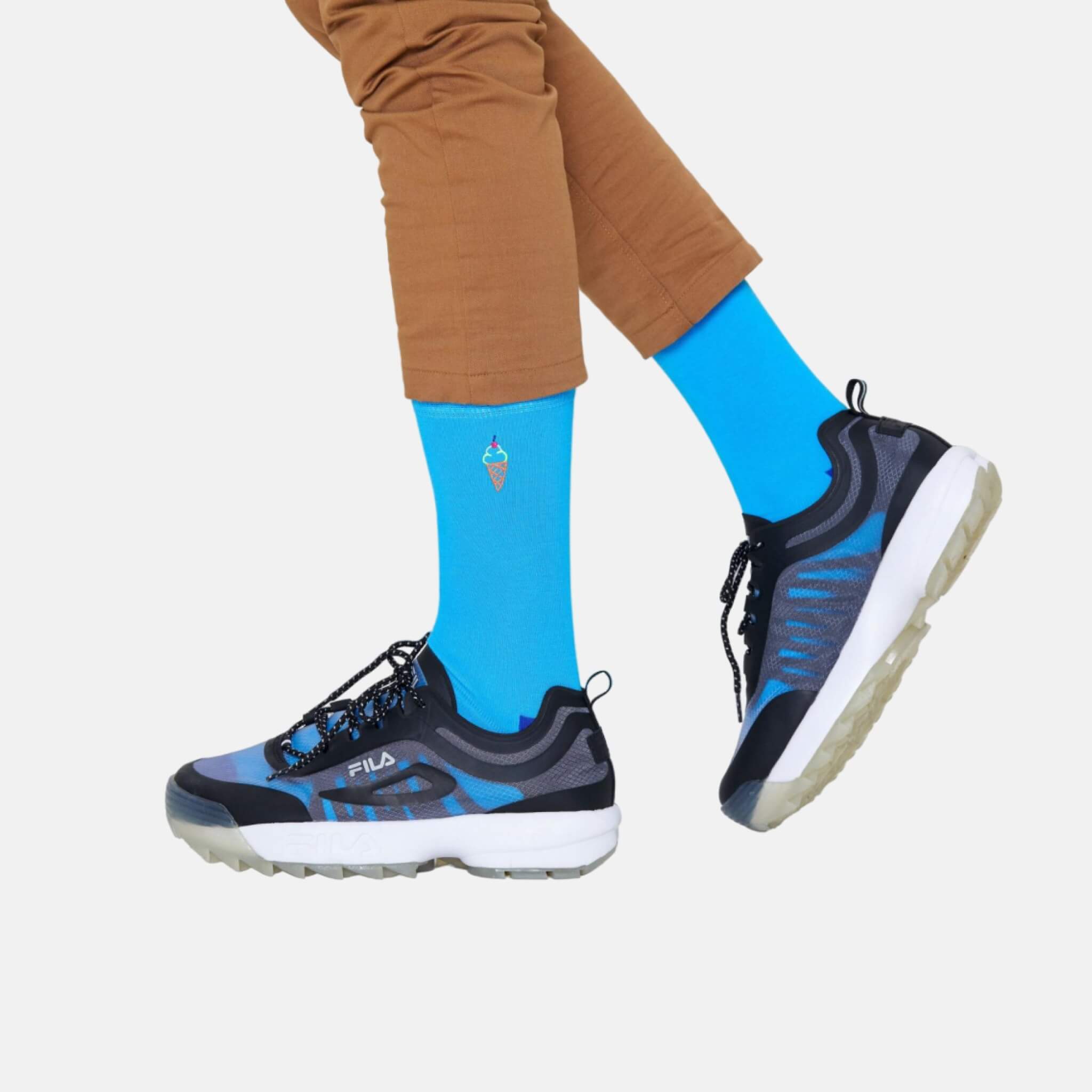 Modré ponožky Happy Socks s vyšitou zmrzlinou, vzor Ice Cream