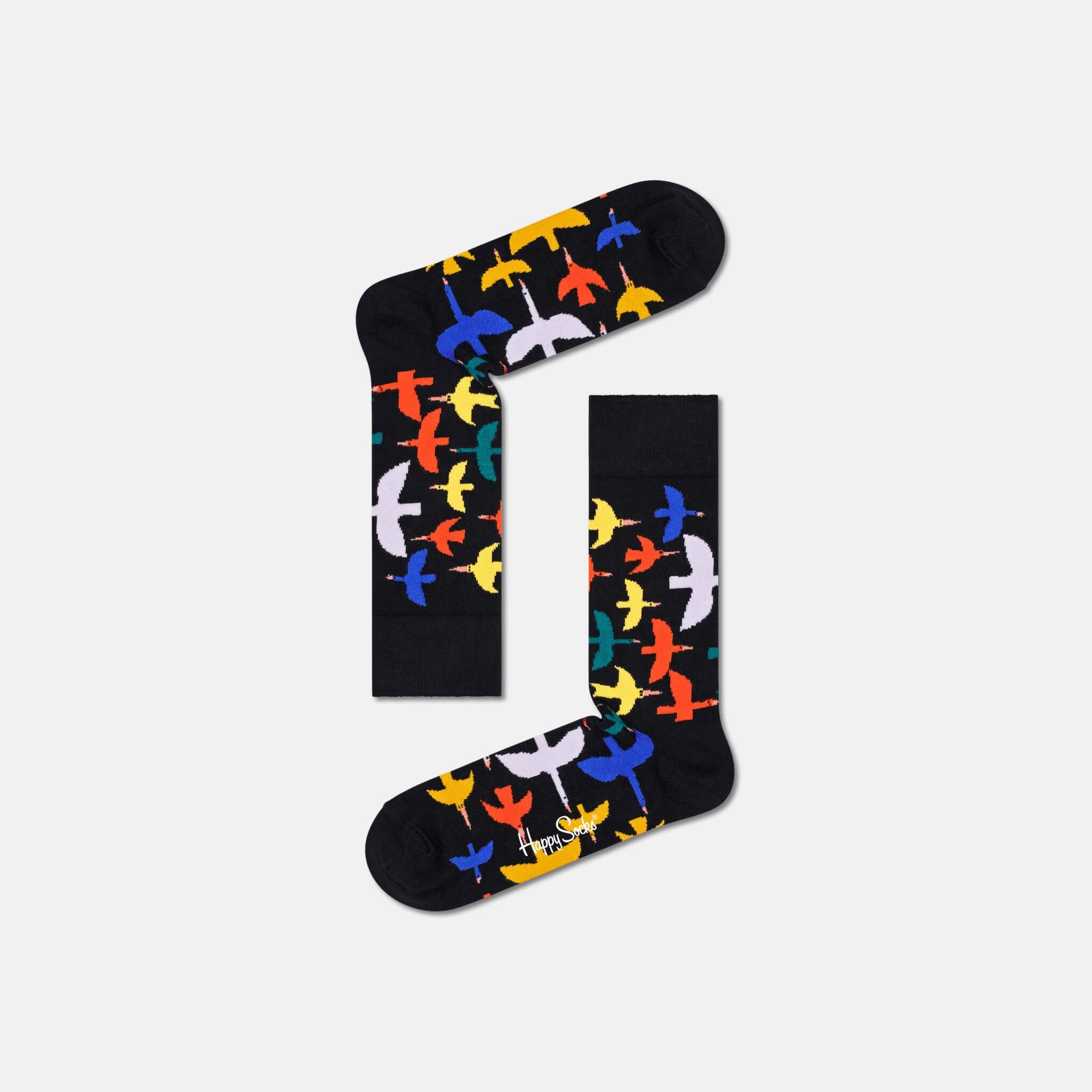 Čierne ponožky Happy Socks s vtákmi, vzor Bird Watch