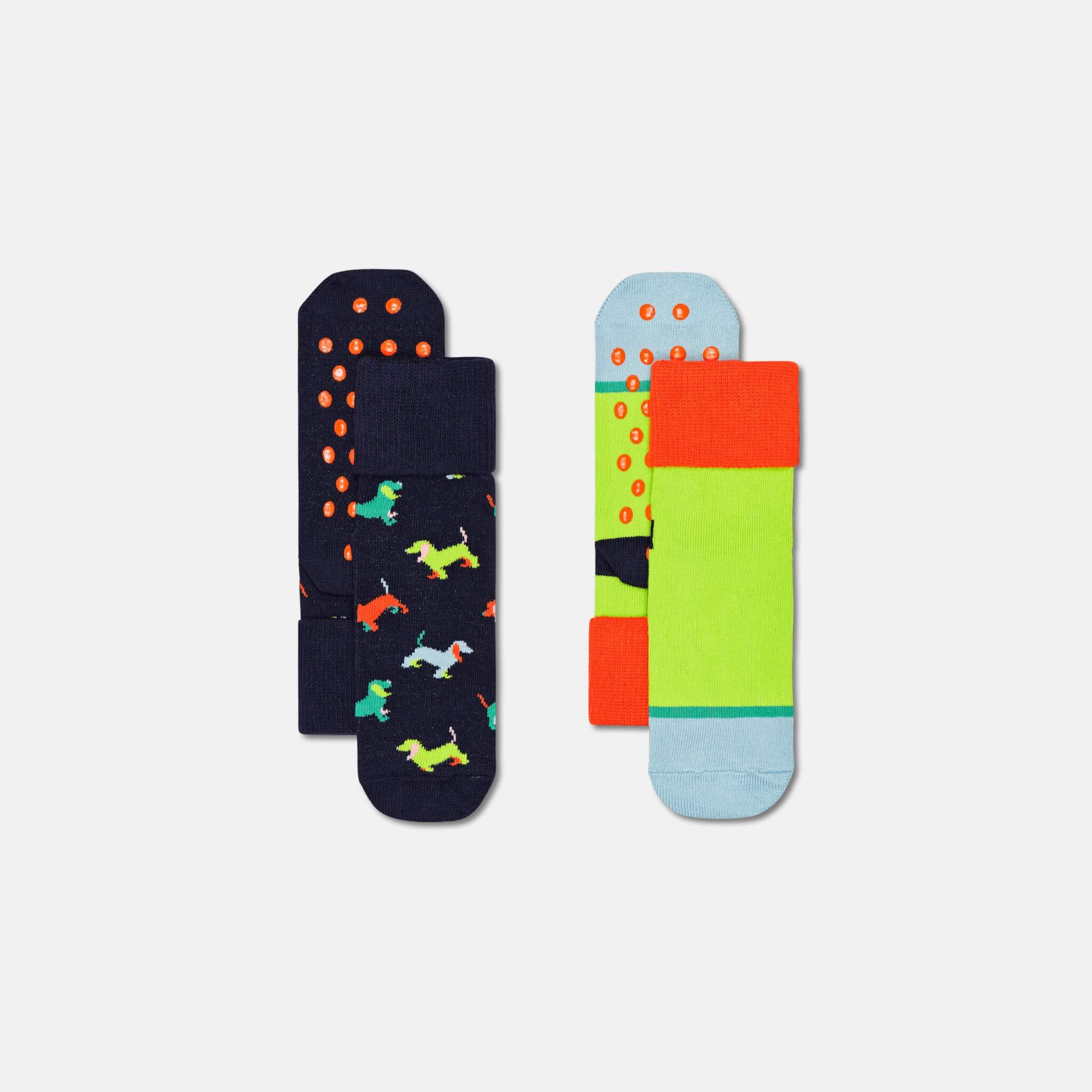 Detské protišmykové ponožky Happy Socks, vzor Puppy Love - 2 páry