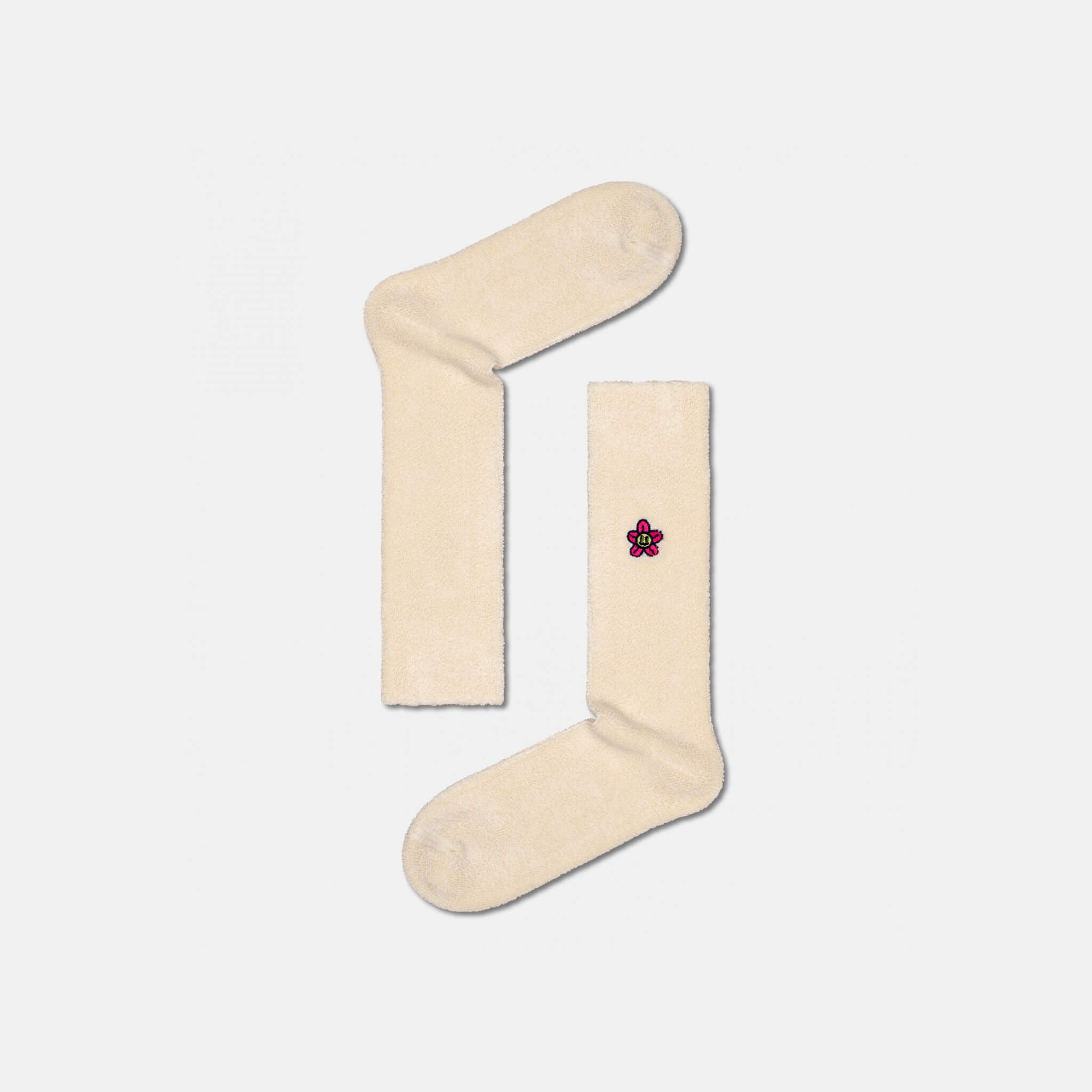 Béžové ponožky Happy Socks s vyšitým kvetom, vzor Flower