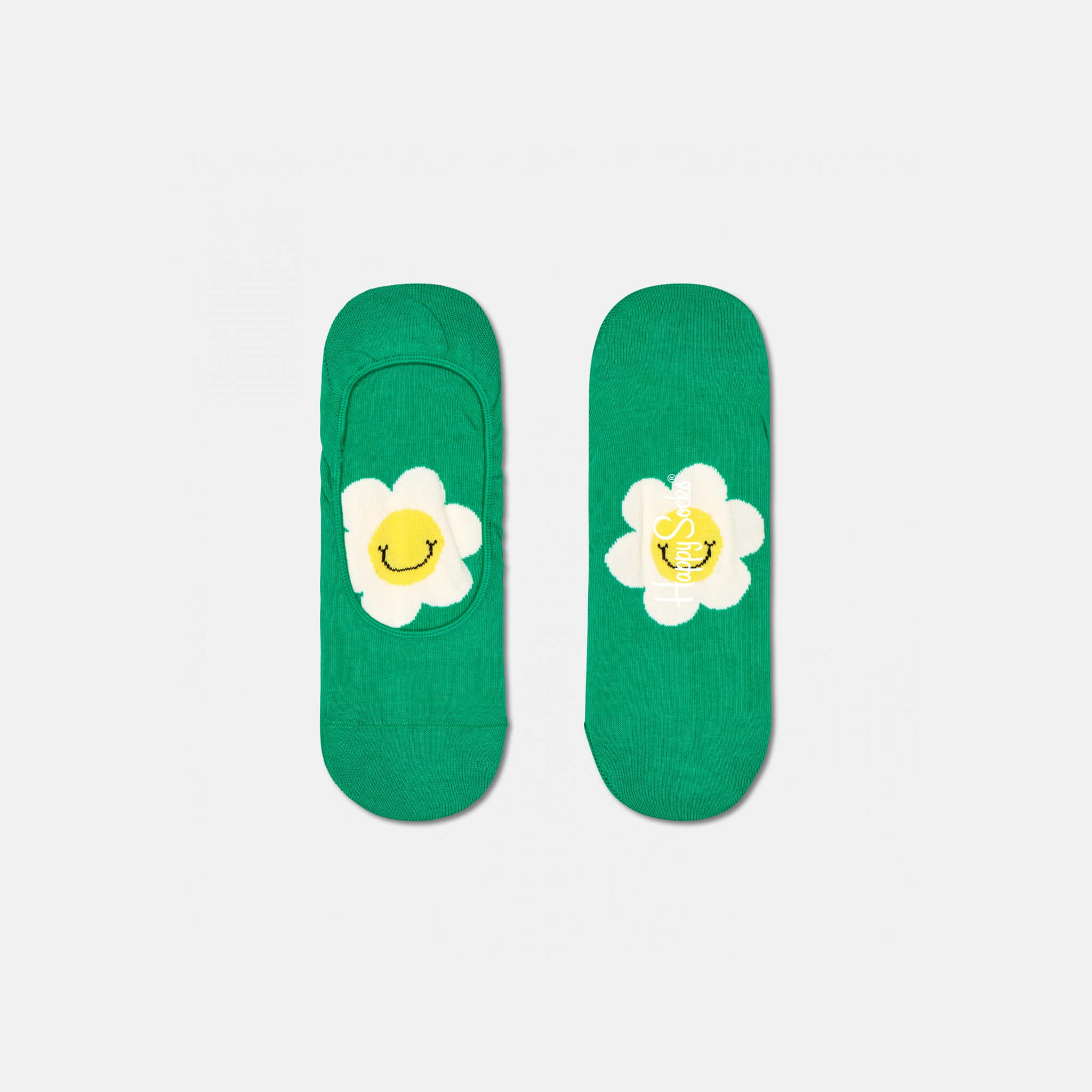 Zelené nízke ponožky Happy Socks s margarétkami, vzor Smiley Daisy