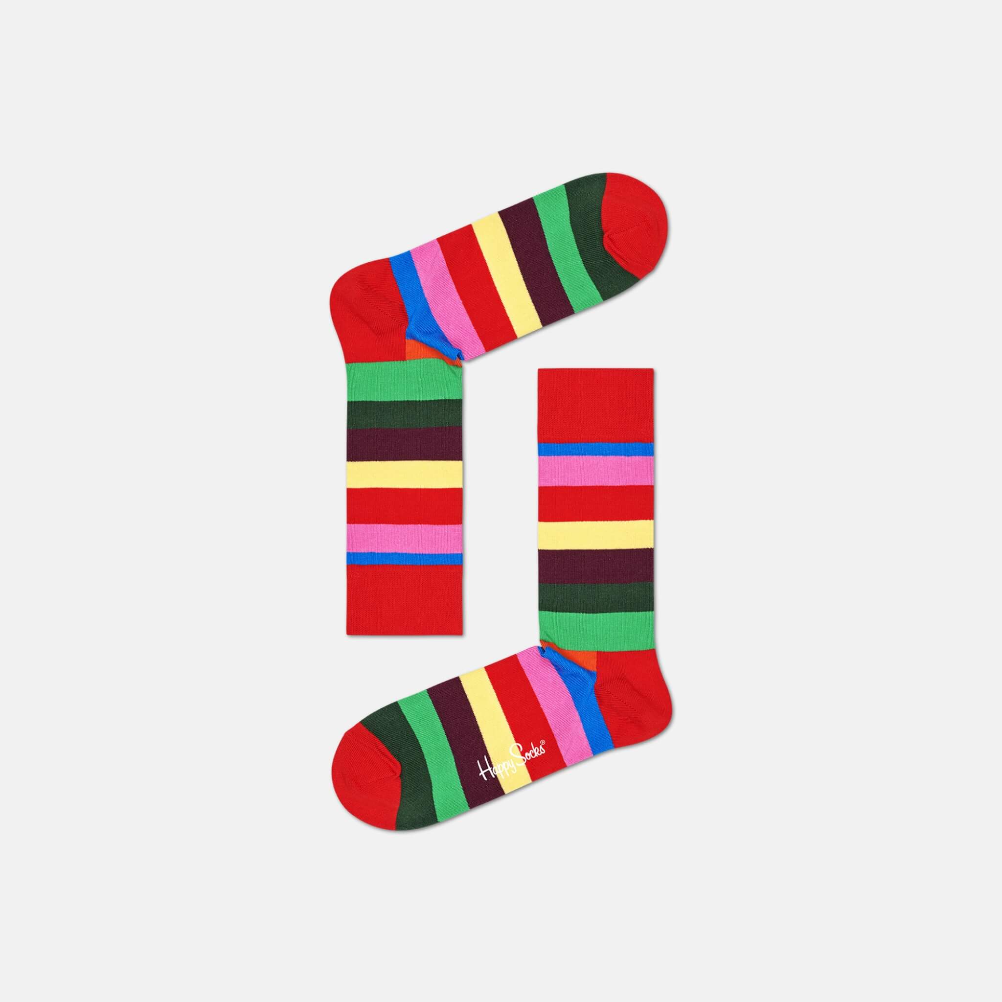 Červené ponožky Happy Socks s farebnými pruhmi, vzor Stripe