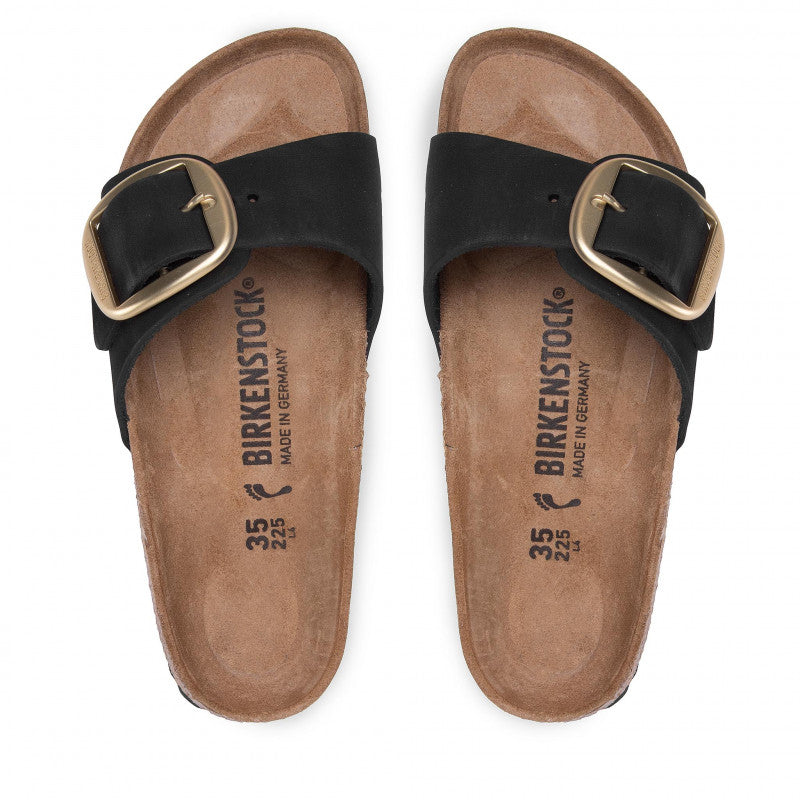 Čierne Regular šľapky Birkenstock Madrid Big Buckle Nubuck Leather