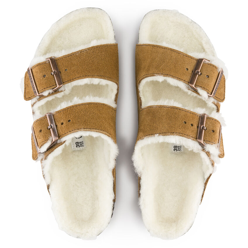 Hnedé Regular šľapky Birkenstock Arizona Shearling Suede Leather