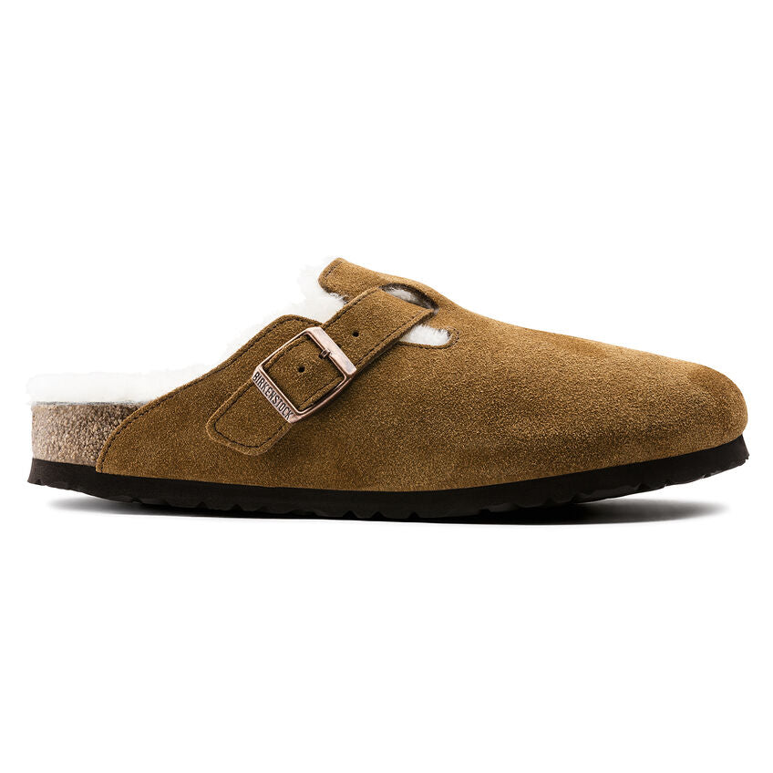 Hnedé Regular šľapky Birkenstock Boston Shearling Suede Leather