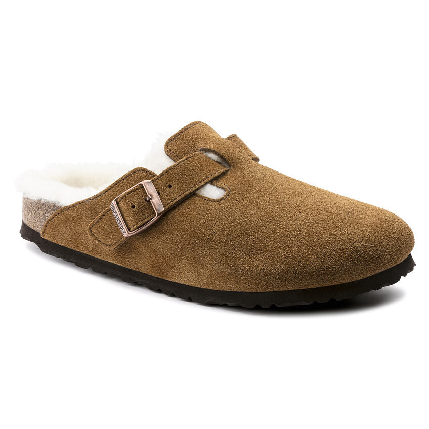 Hnedé Regular šľapky Birkenstock Boston Shearling Suede Leather