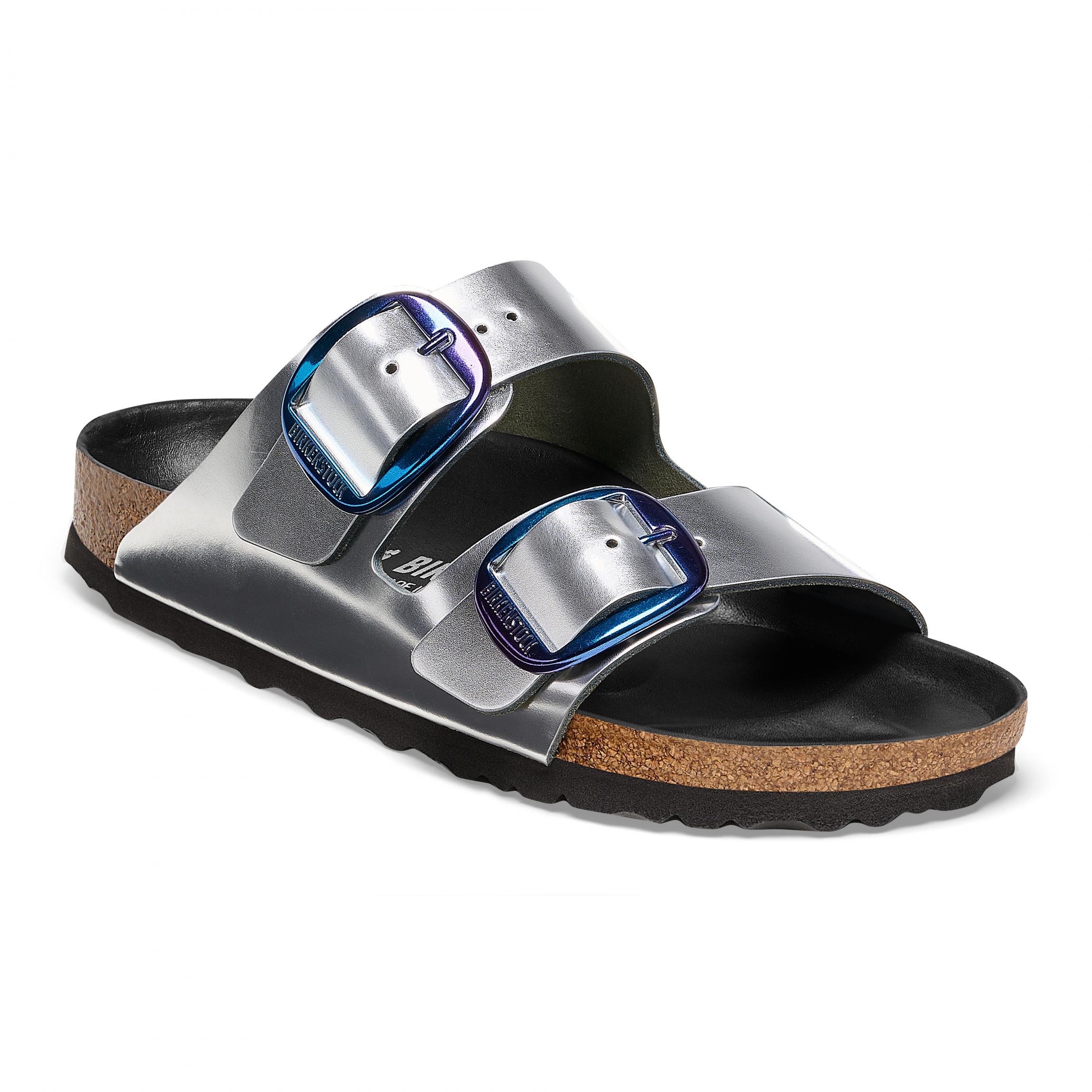 Strieborné Regular šľapky Arizona Big Buckle Metallic Leather