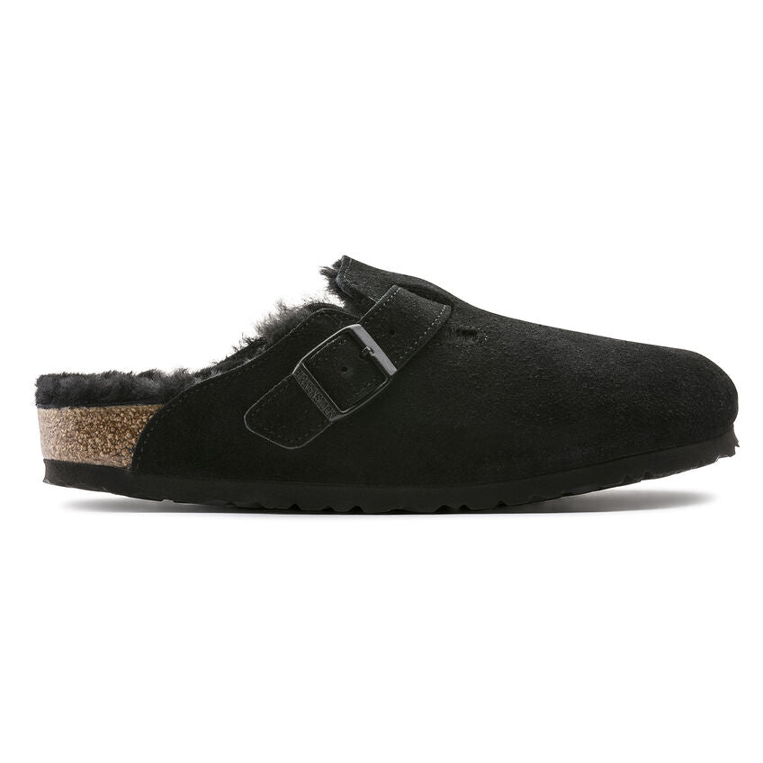 Čierne Regular šľapky Birkenstock Boston Shearling Suede Leather