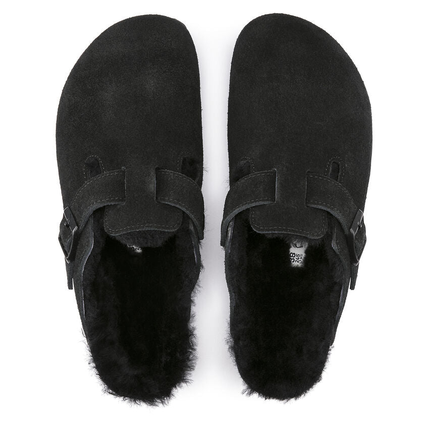 Čierne Regular šľapky Birkenstock Boston Shearling Suede Leather