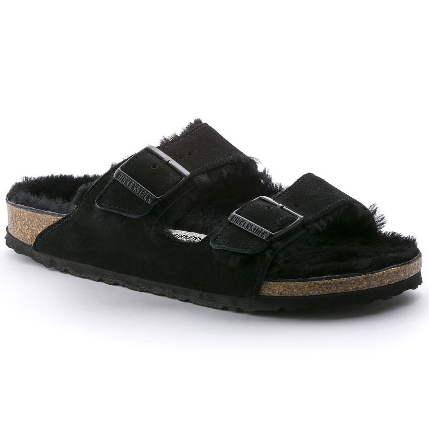 Čierne Regular šľapky Birkenstock Arizona Shearling Suede Leather