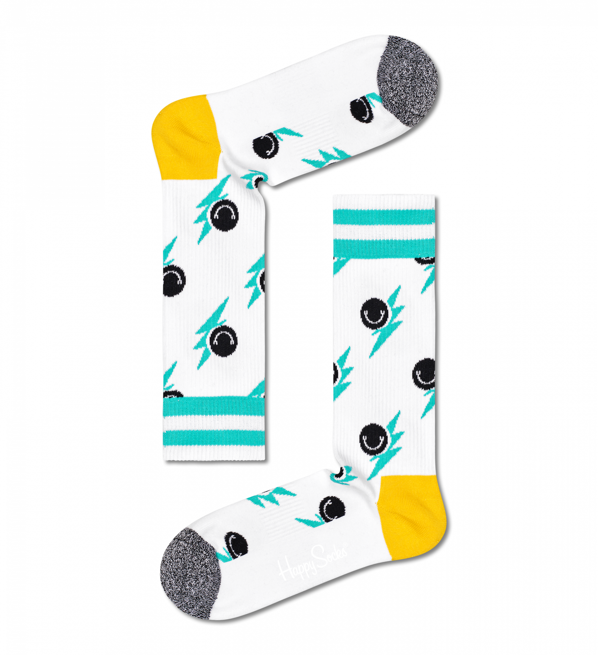 Biele ponožky Happy Socks, vzor Smile Flash // KOLEKCIA ATHLETIC
