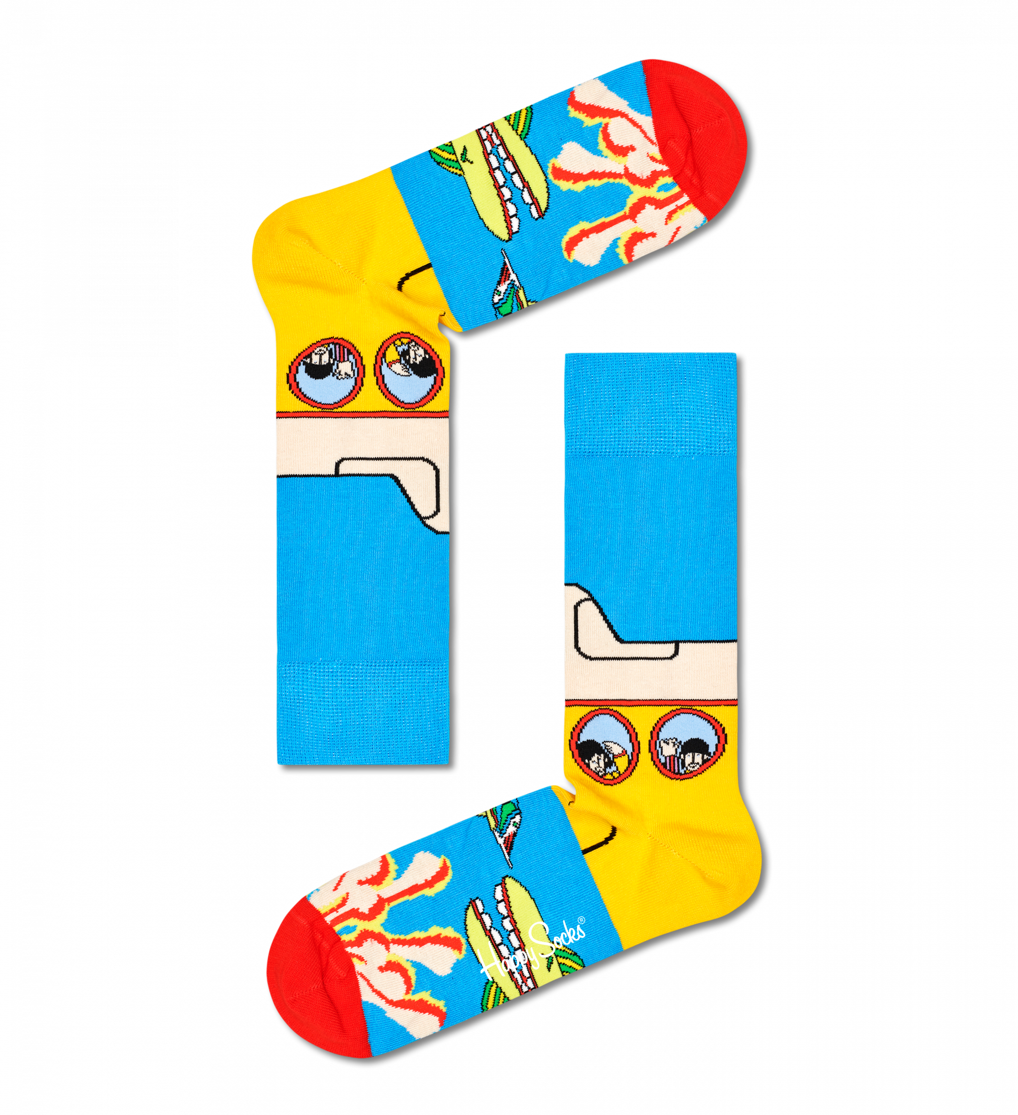 Modro-žlté ponožky Happy Socks x Beatles, vzor Yellow Submarine