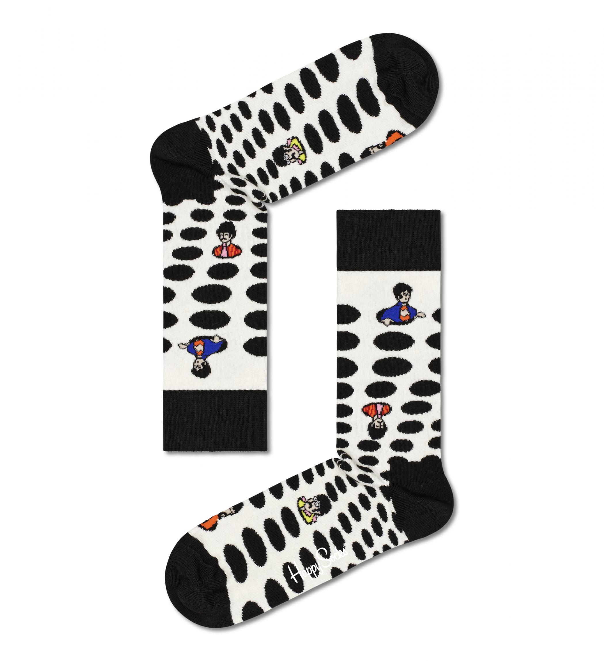 Černobiele ponožky Happy Socks x Beatles, vzor Dots