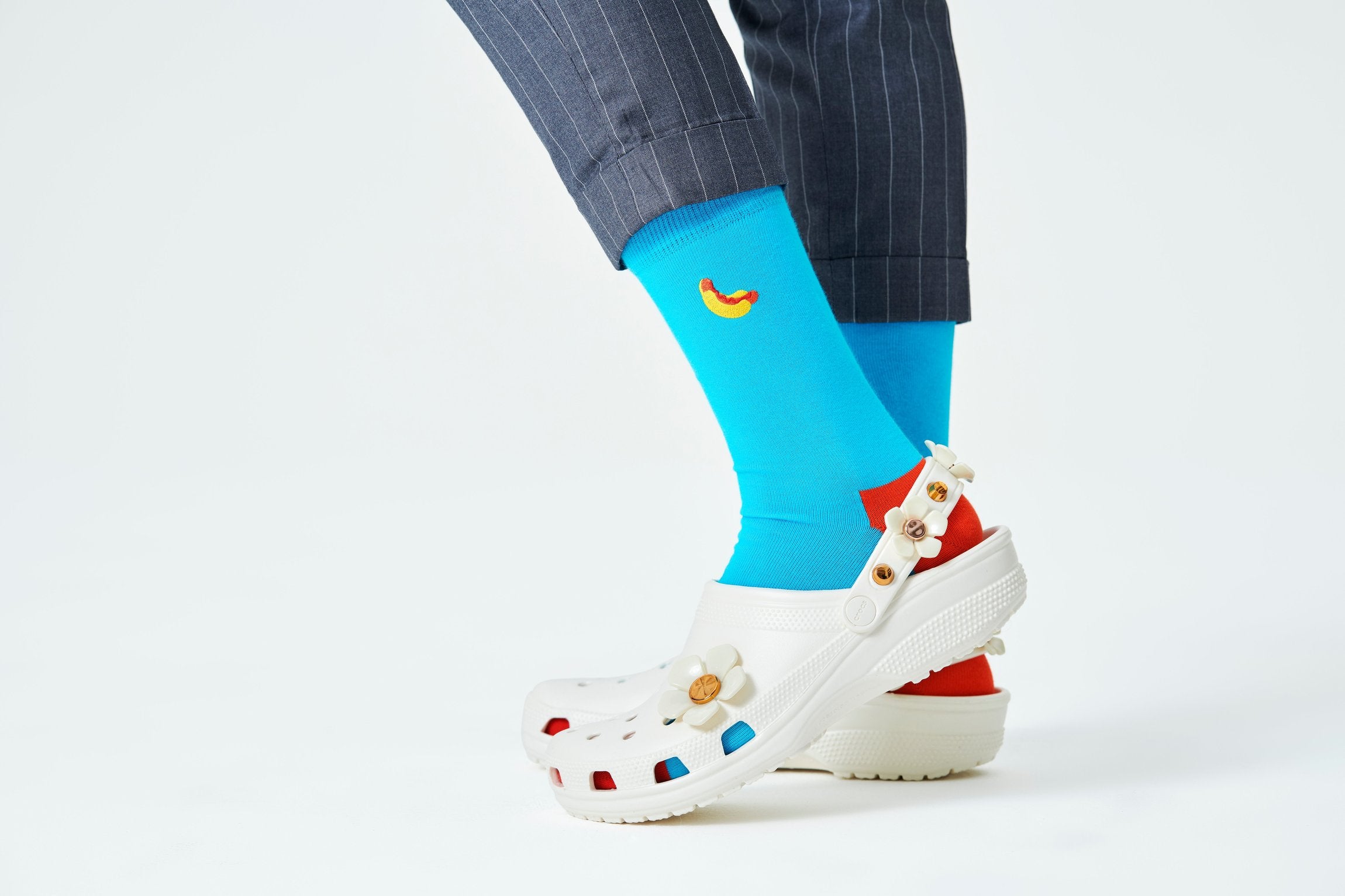 Modré ponožky Happy Socks s vyšitým párkom v rožku, vzor Hot Dog