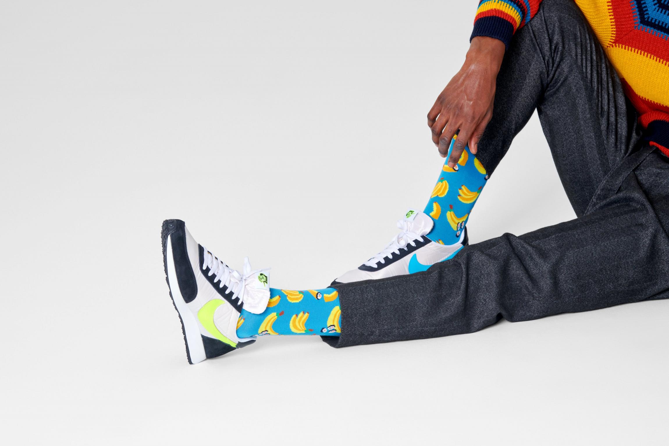 Modré ponožky Happy Socks, vzor Banana Sushi