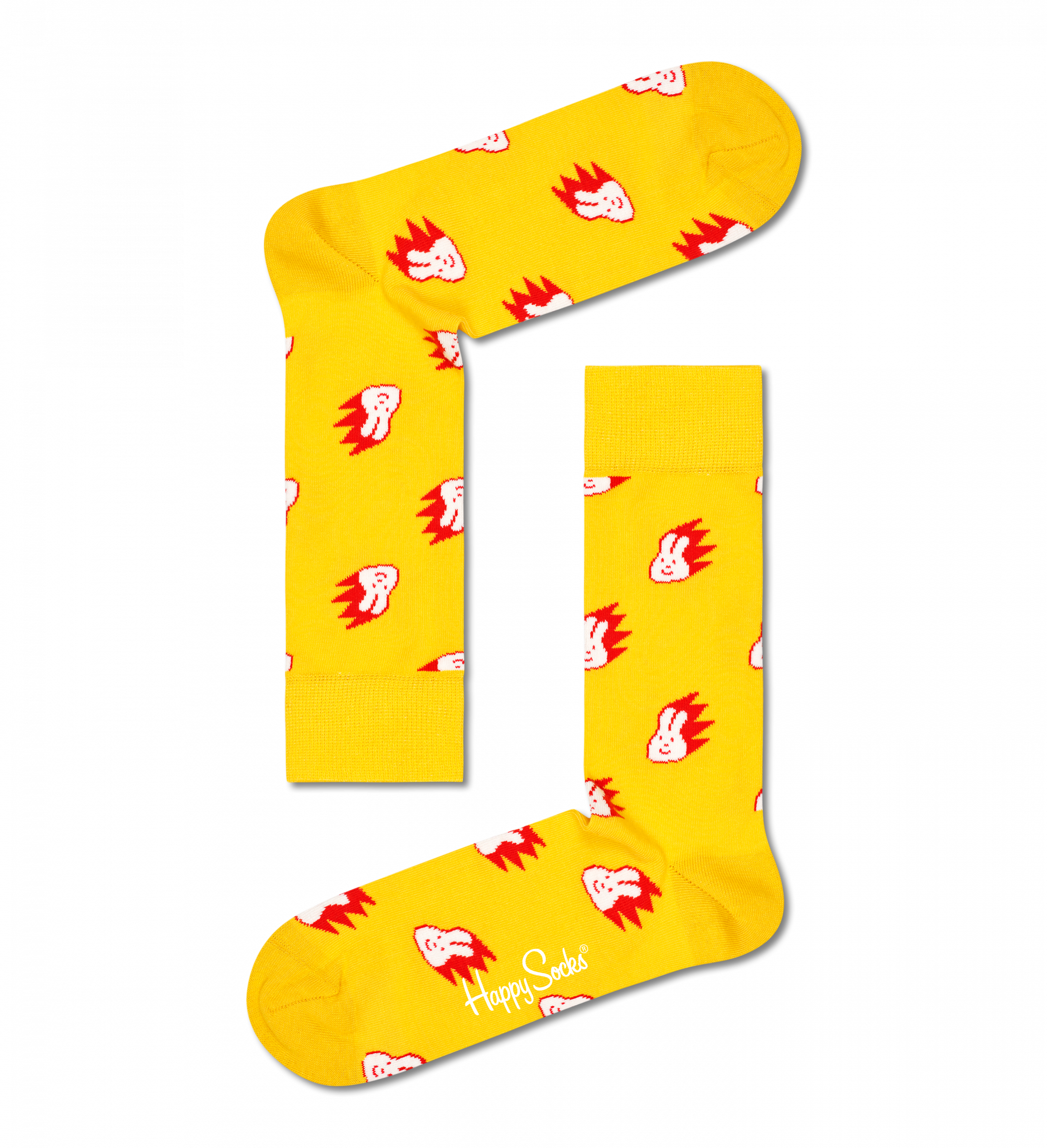 Žlté ponožky Happy Socks so zajačikmi, vzor Bunny