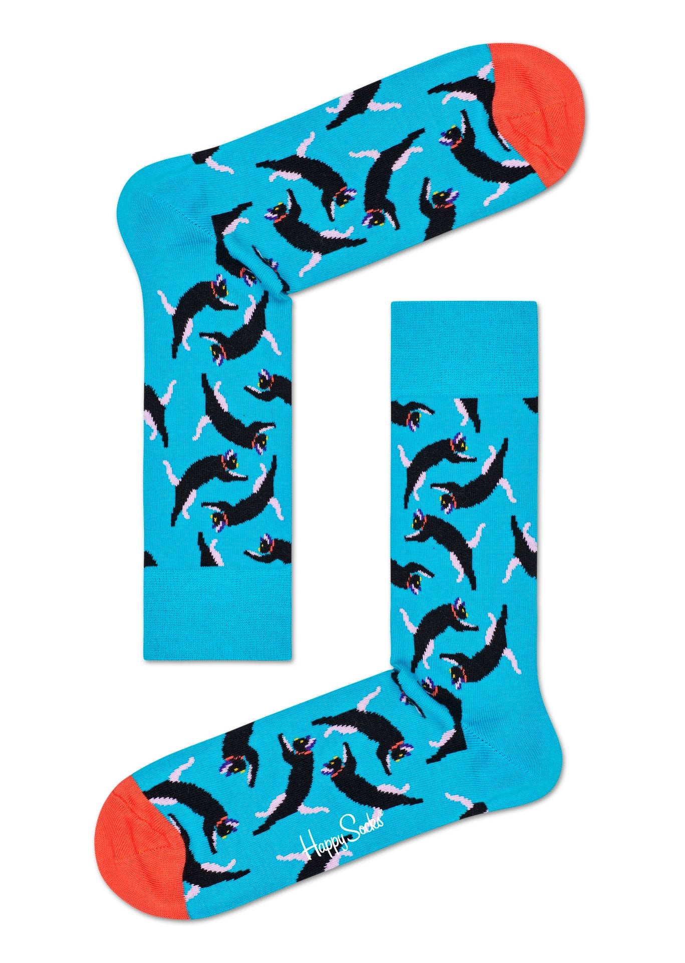 Modré ponožky Happy Socks s mačkami, vzor Cat