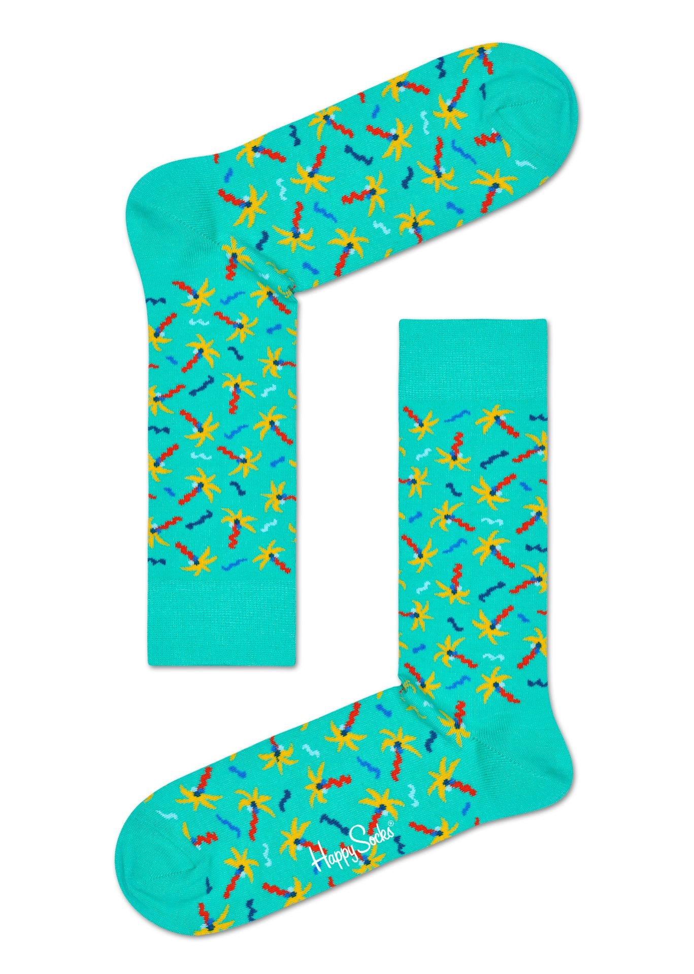 Tyrkysové ponožky Happy Socks s palmami a konfetami, vzor Confetti Palm