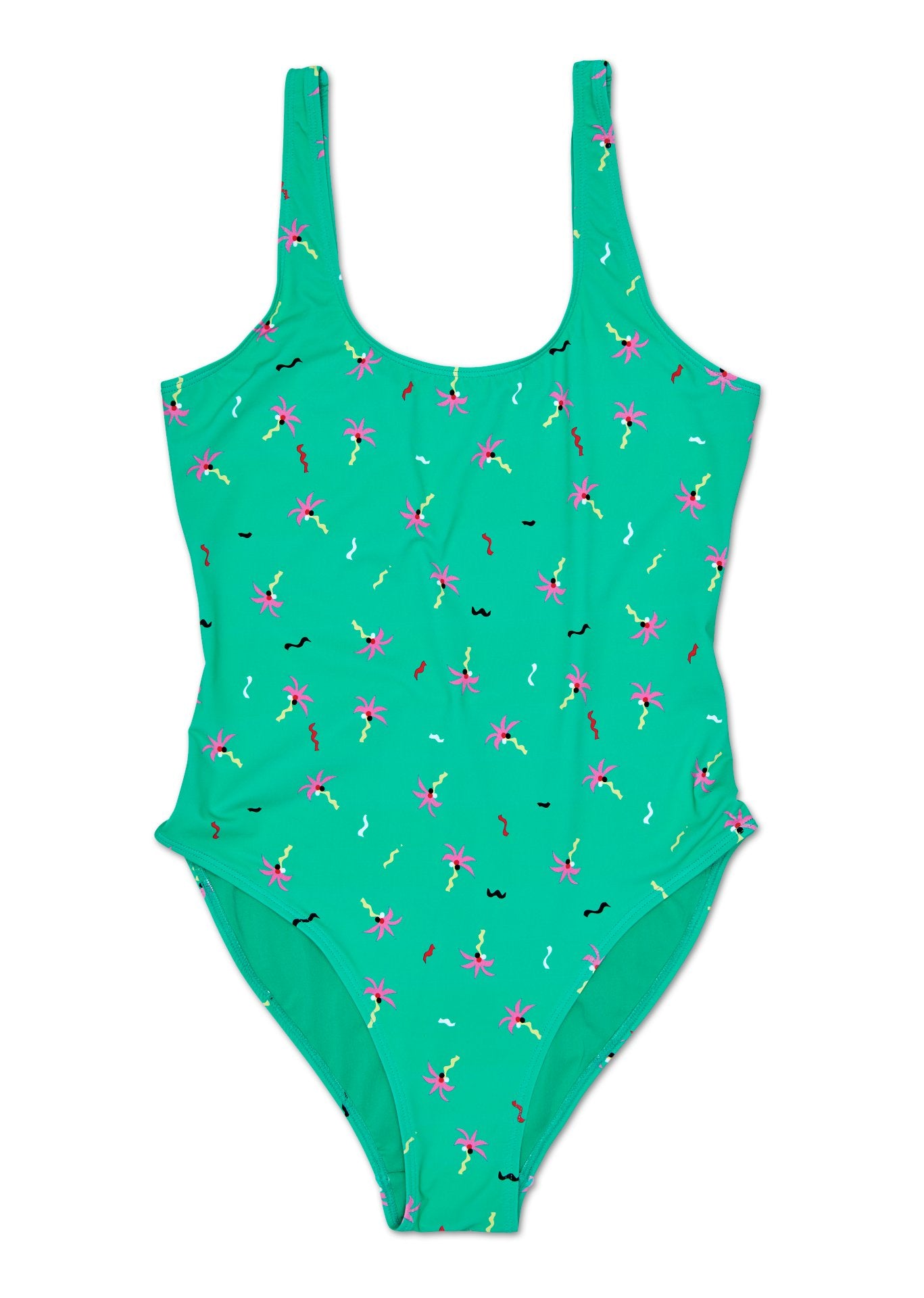 Dámske zelené plavky Happy Socks s palmami a konfetami, vzor Confetti Palm