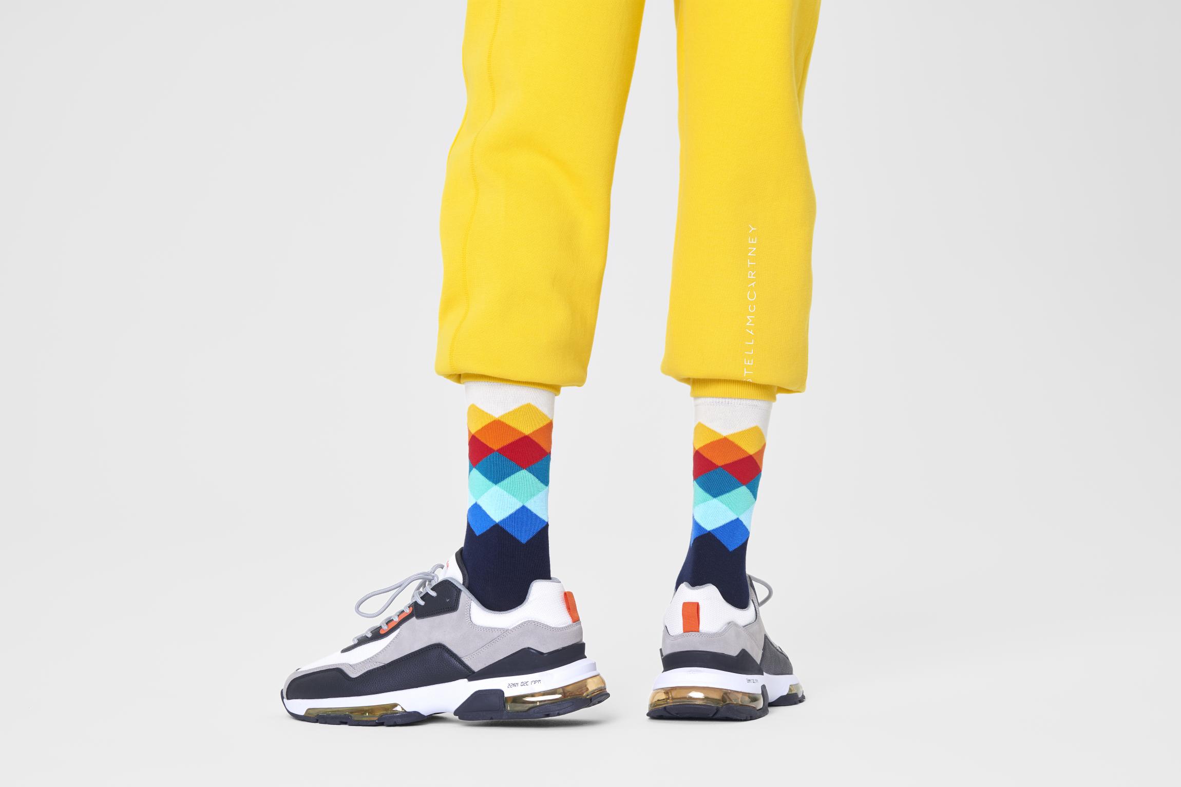 Modré ponožky Happy Socks s farebným vzorom Faded Diamond