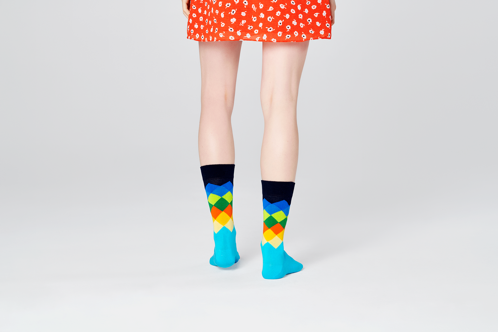 Modré ponožky Happy Socks s farebným vzorom Faded Diamond