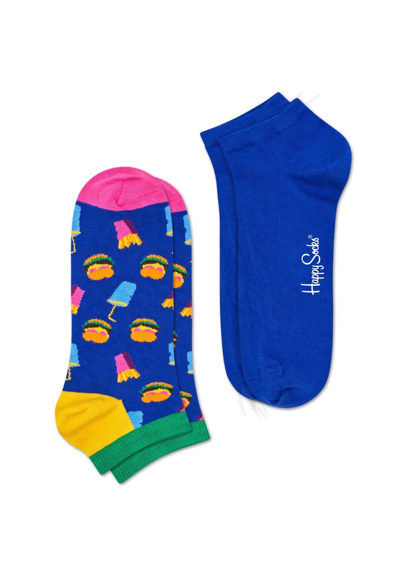 Nízke ponožky Happy Socks, vzor Hamburger (modré) - 2 páry