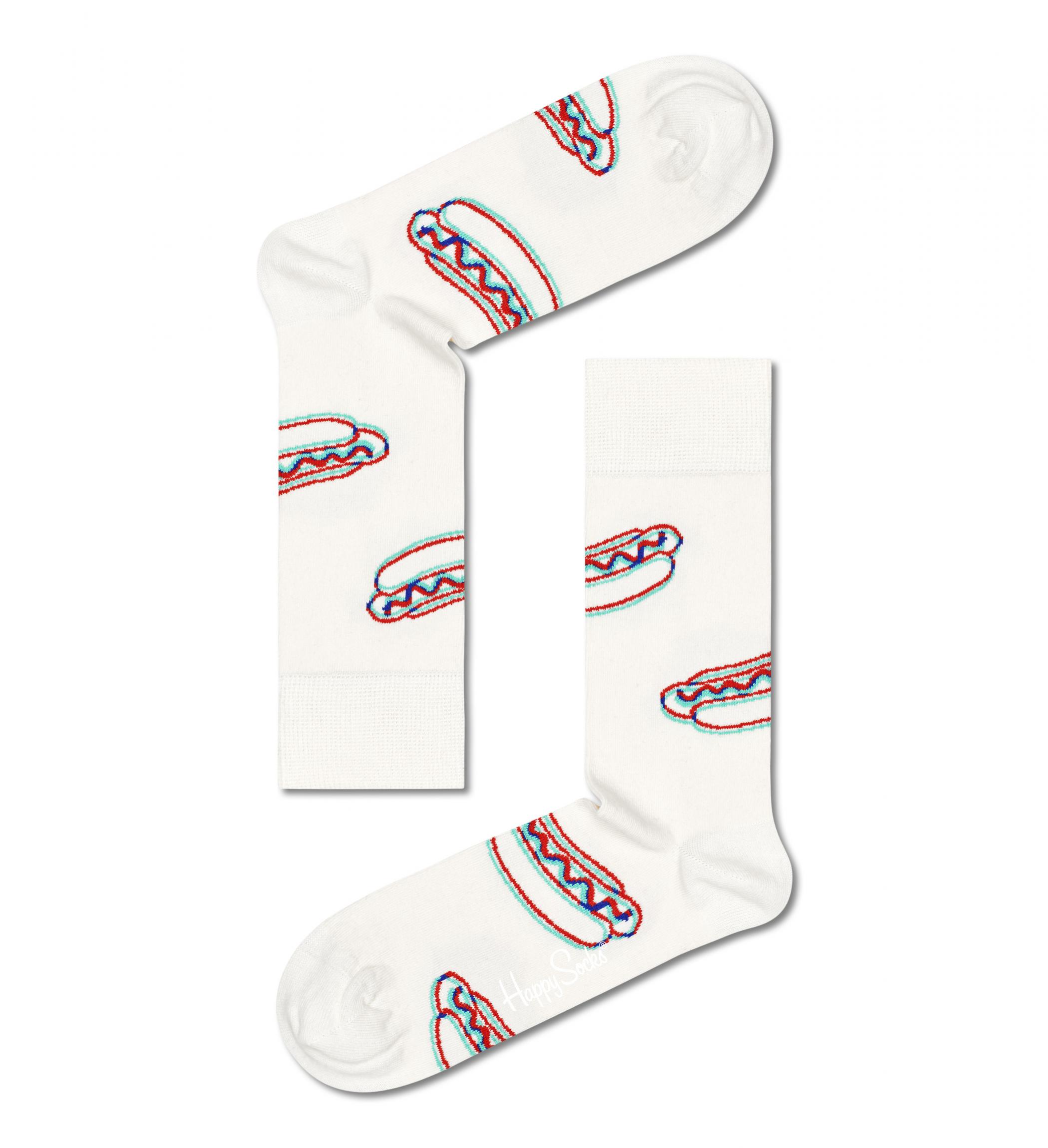 Biele ponožky Happy Socks, vzor Hot Dog