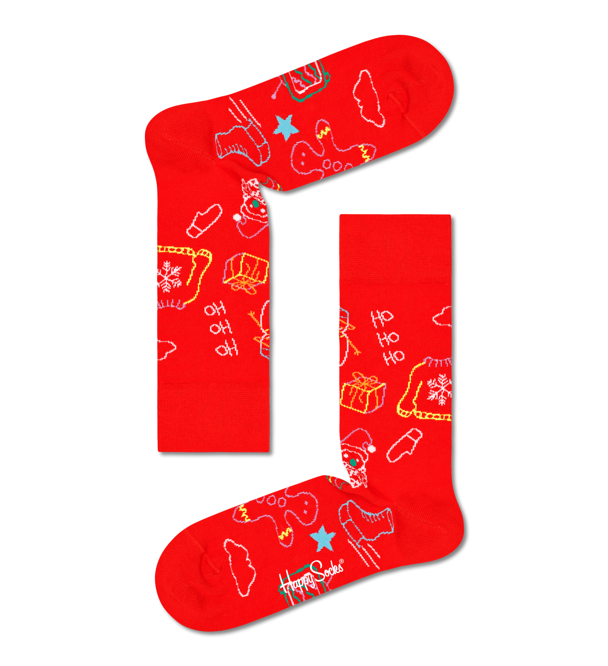 Červené ponožky Happy Socks s vianočnými symbolmi, vzor Ho Ho Ho