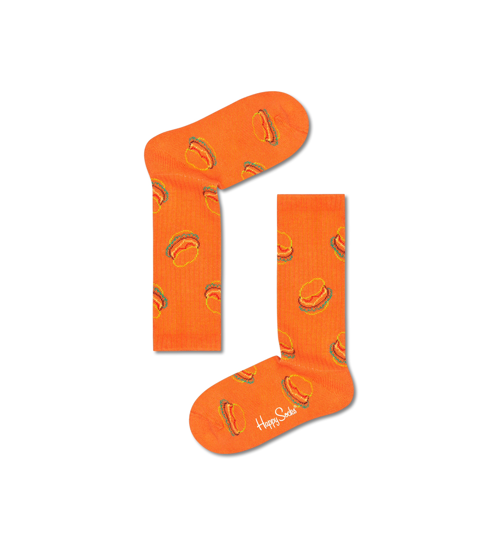 Detské oranžové ponožky Happy Socks s hamburgermi, vzor Burgers