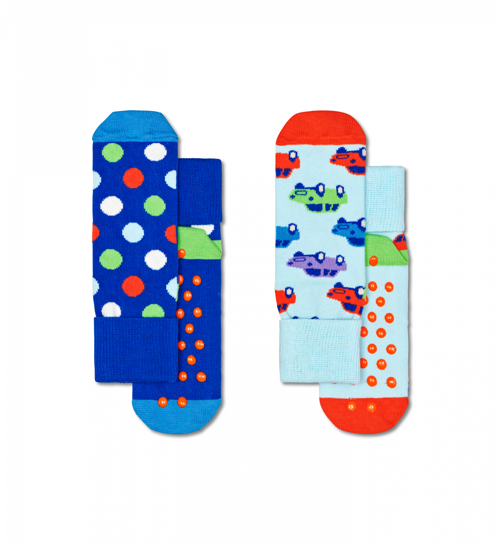 Detské modré protišmykové ponožky Happy Socks, vzor Car - 2 páry