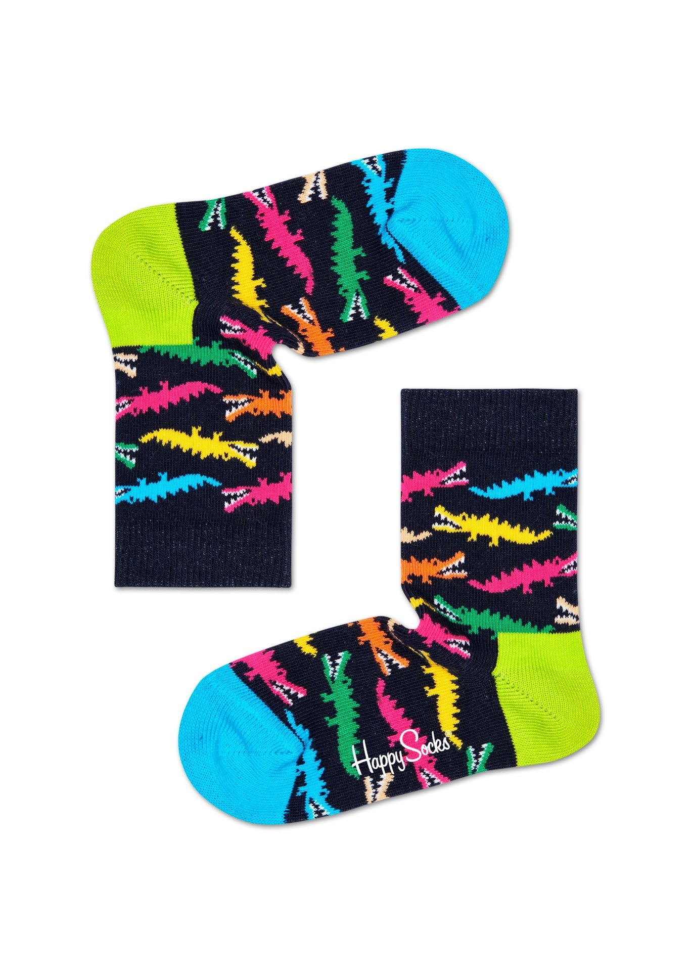 Detské čierne ponožky Happy Socks s farebnými krokodílmi, vzor Croco