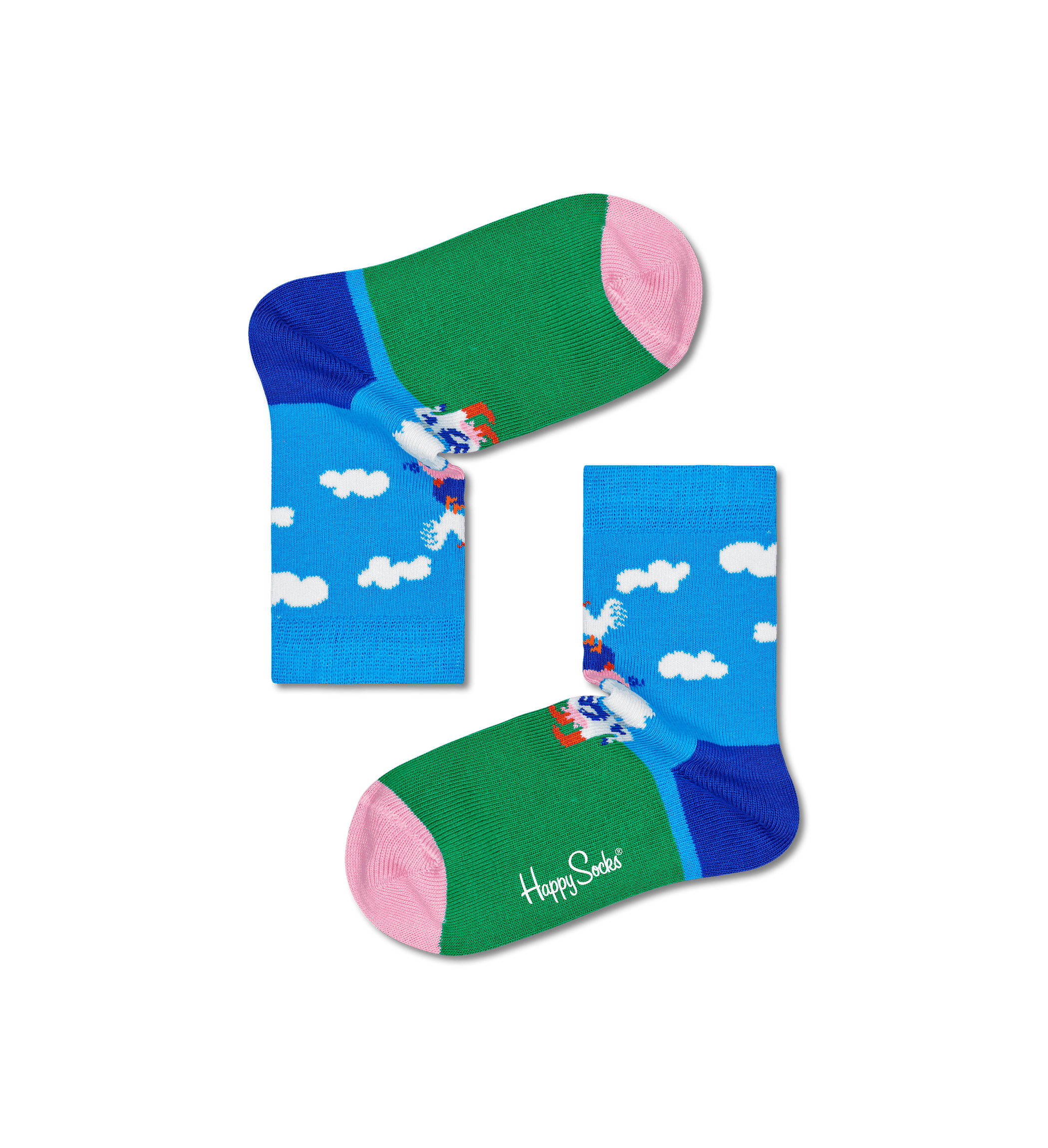 Detské modro-zelené ponožky Happy Socks, vzor Farmtower
