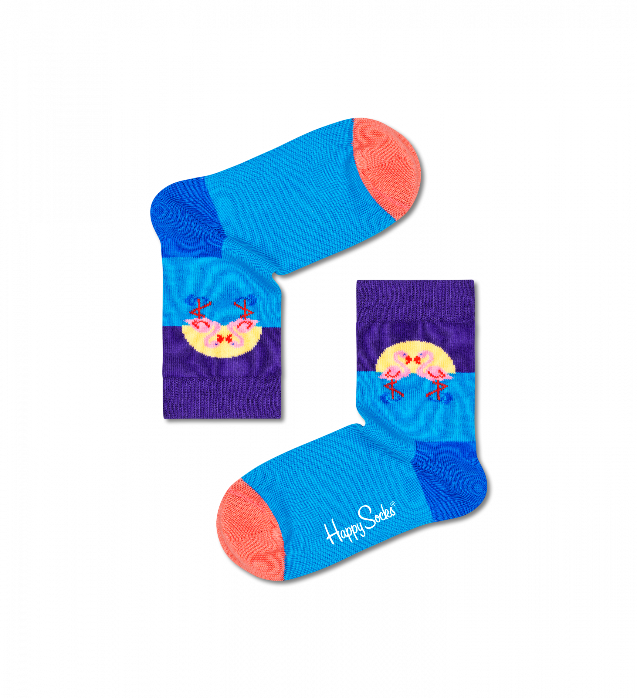 Detské modré ponožky Happy Socks s plameniakmi, vzor Flamingo Friends