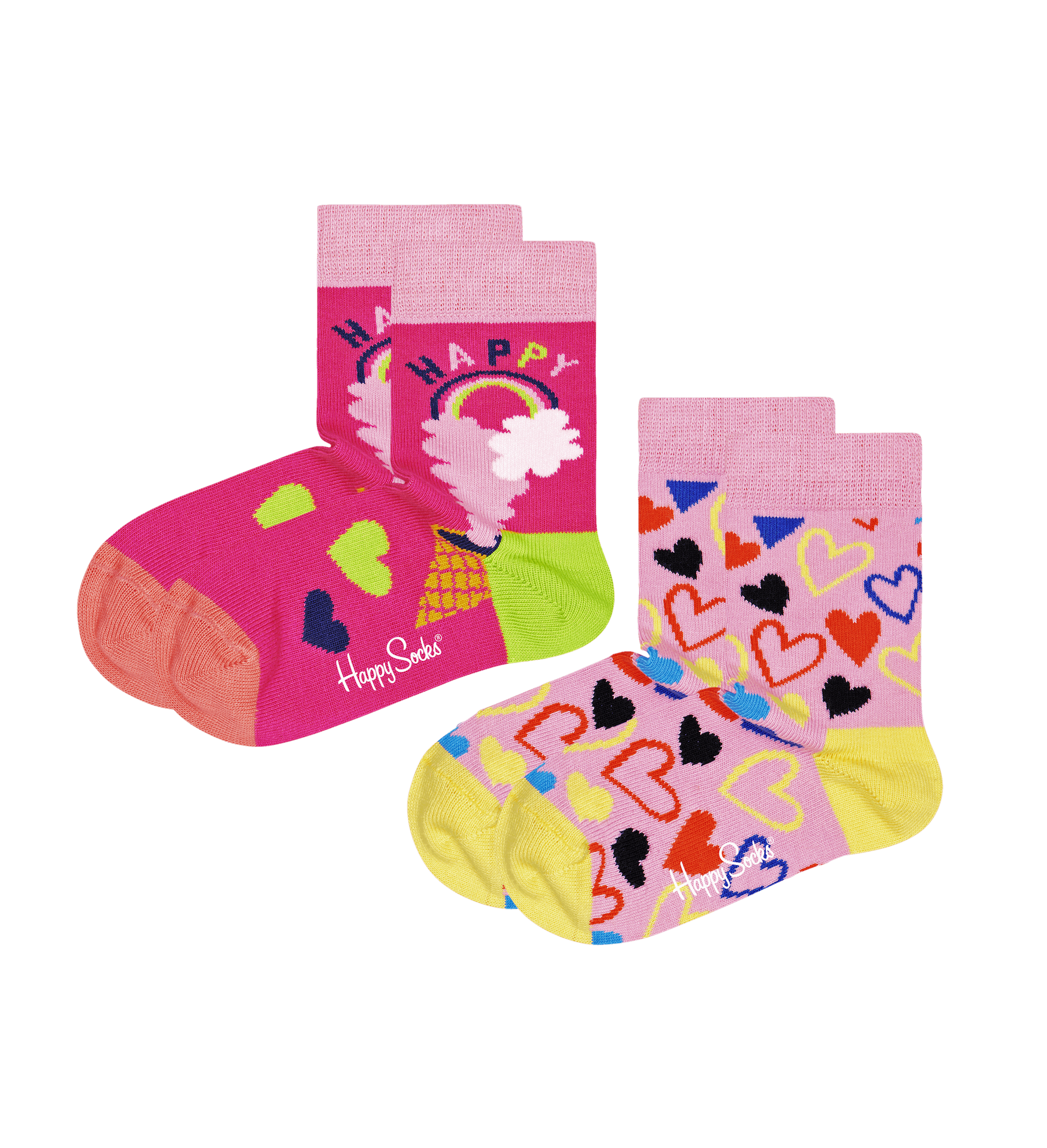 Detské ružové ponožky Happy Socks, vzor Happy Love - 2 páry