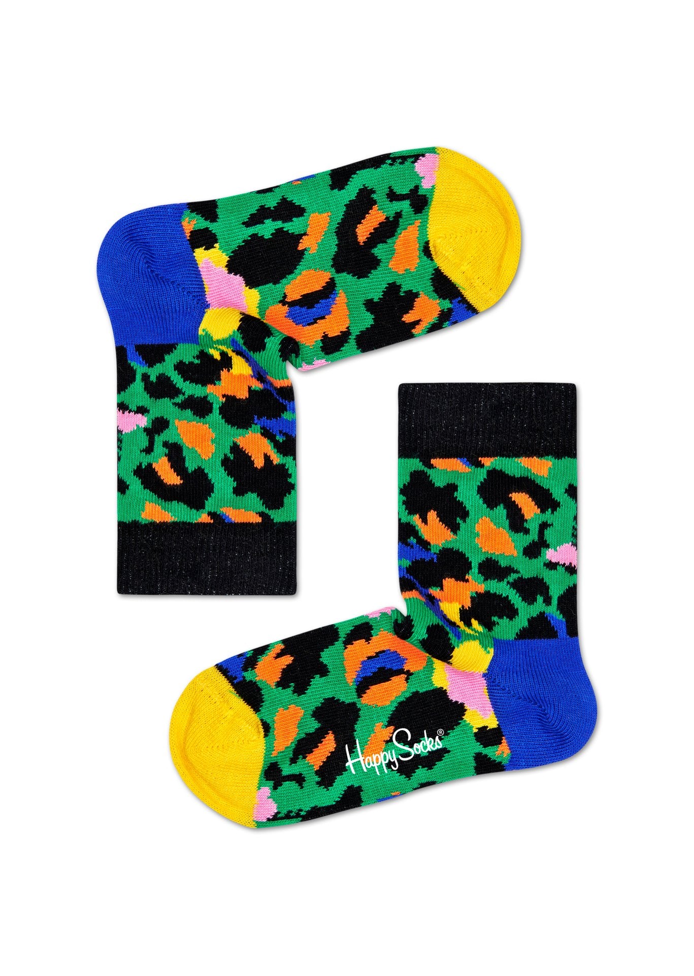 Detské zelené ponožky Happy Socks s farebným vzorom Leopard