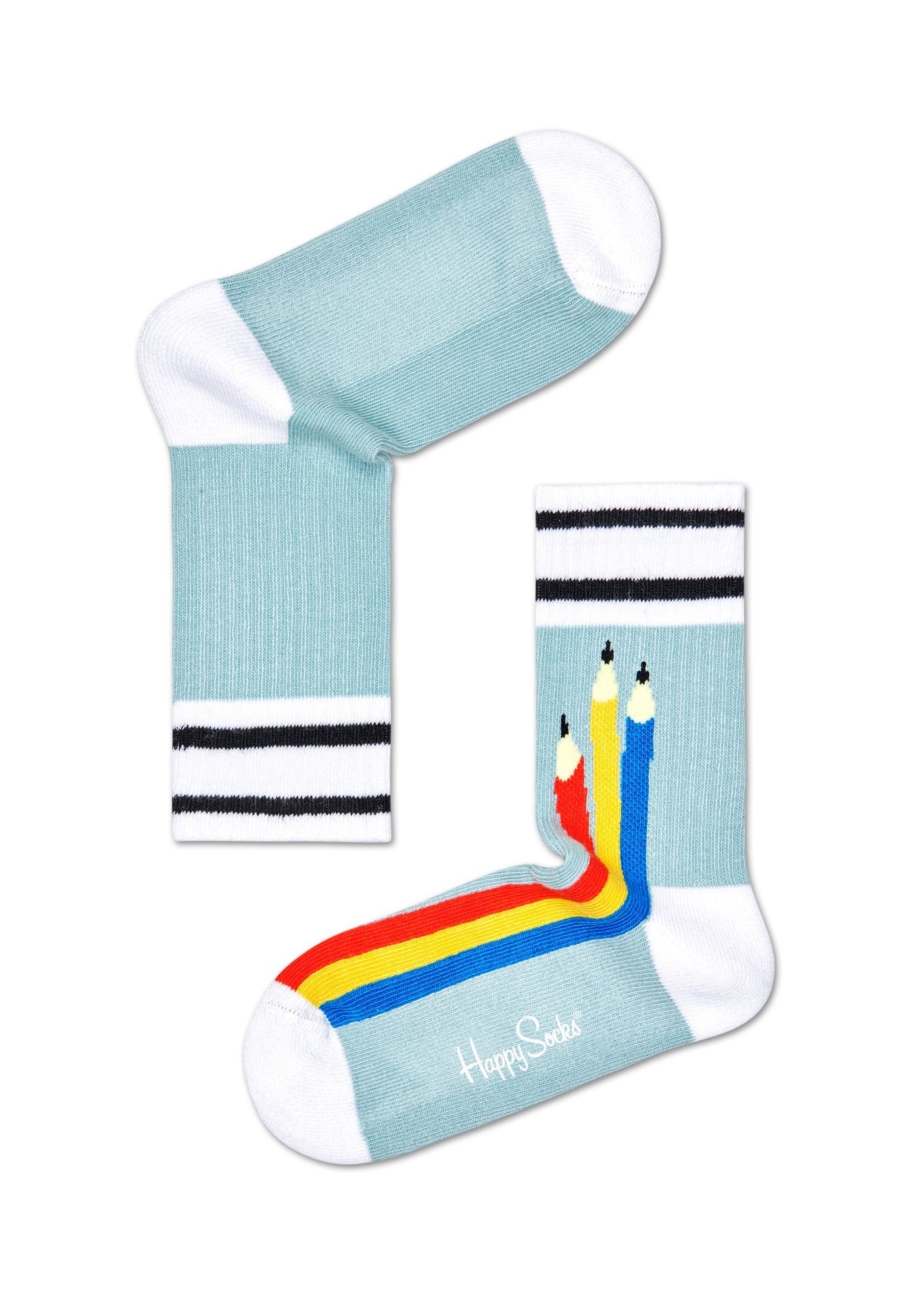 Detské svetlo modré vrúbkované ponožky Happy Socks s farbičkami, vzor Pen