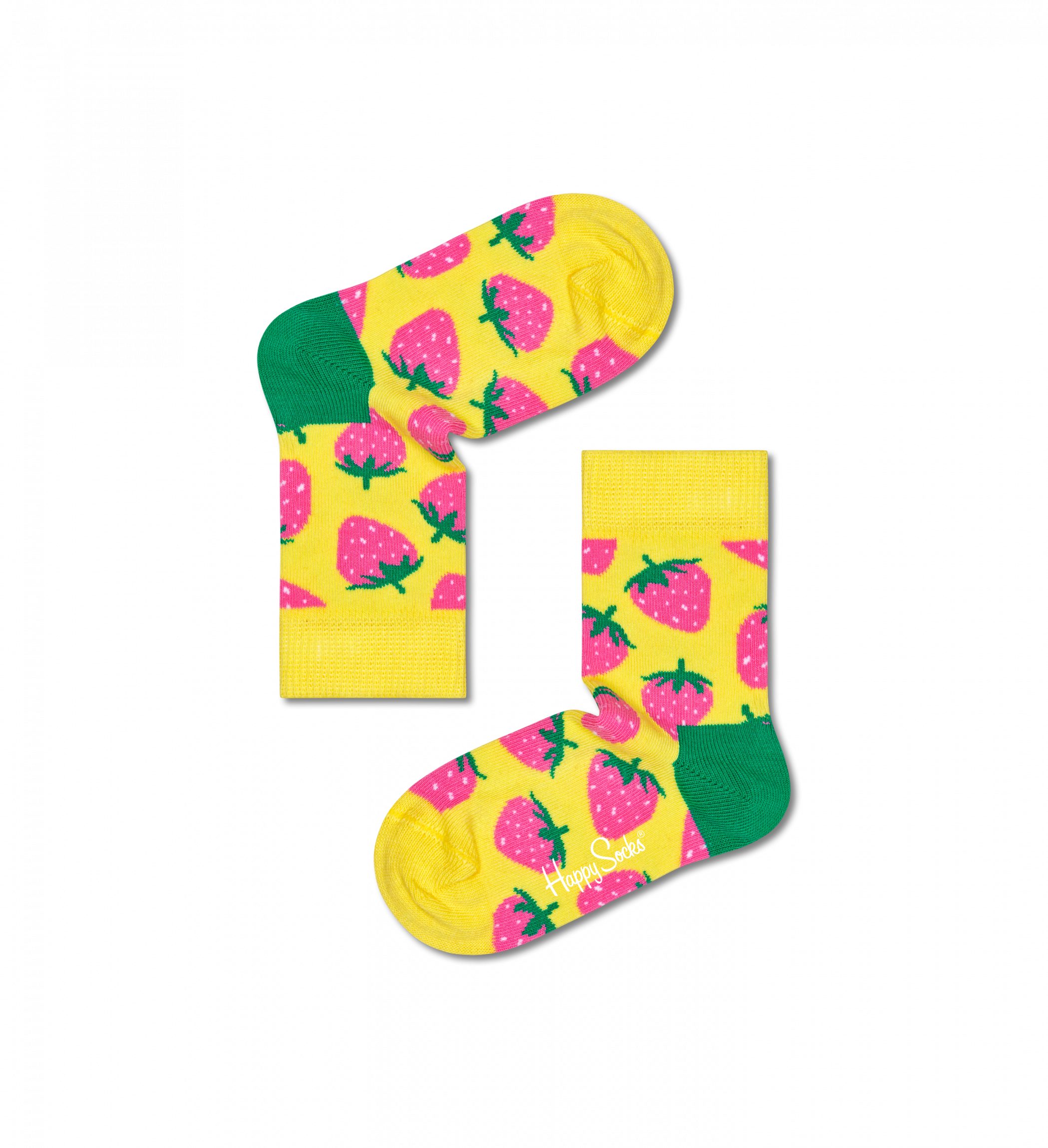 Detské žlté ponožky Happy Socks s jahodami, vzor Strawberry