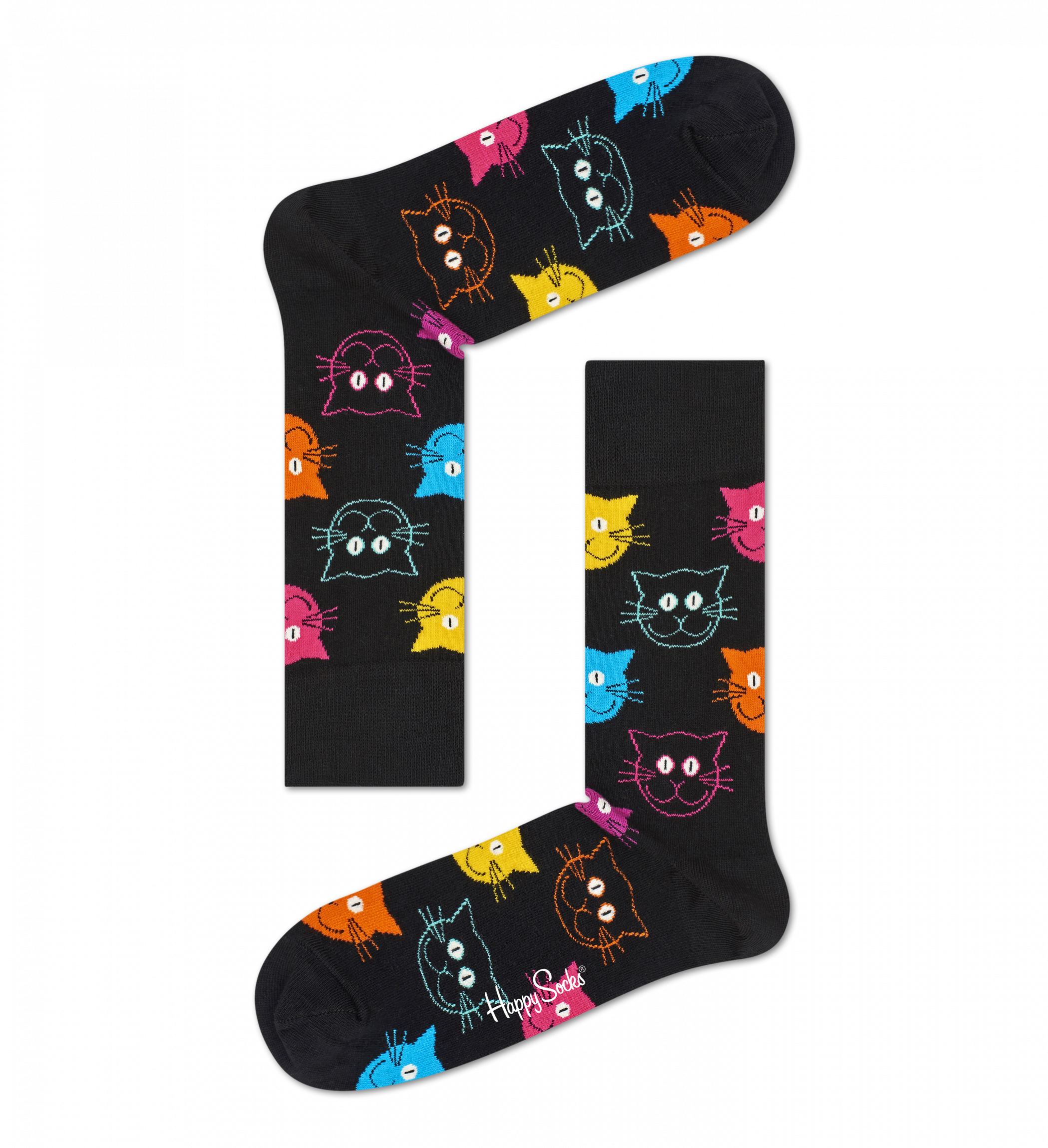 Čierne ponožky Happy Socks s mačkami, vzor Cat