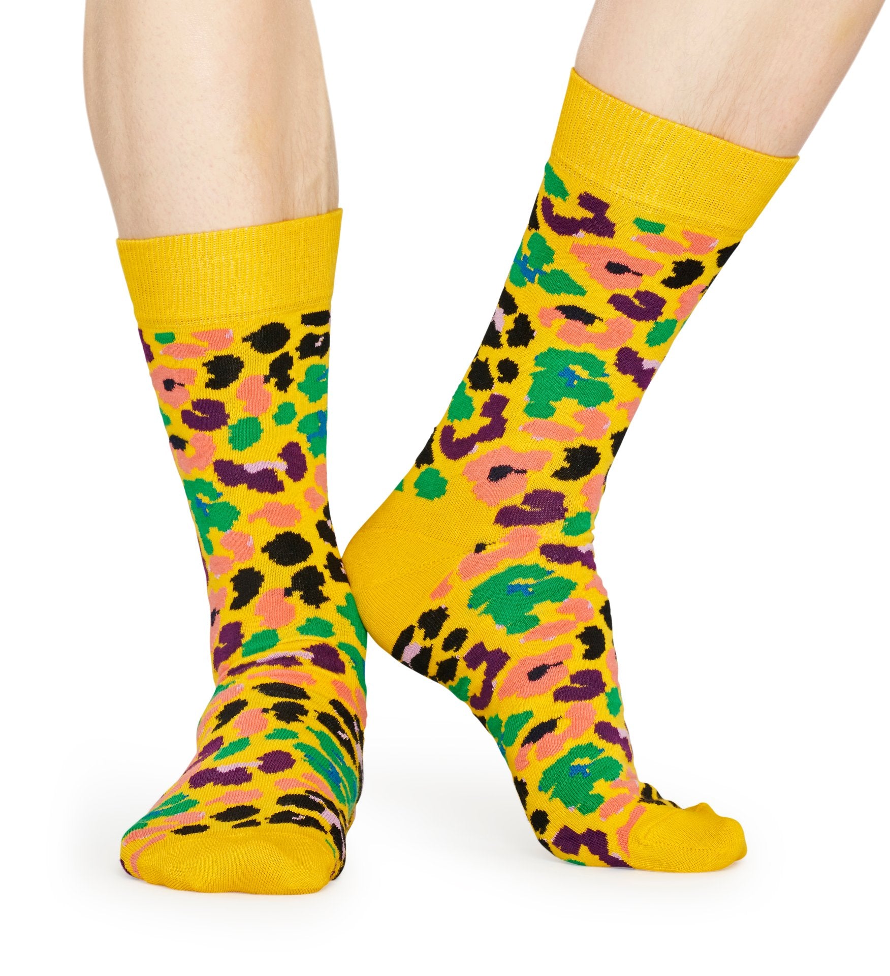Žlté ponožky Happy Socks s leopardím vzorom, vzor Multi Leopard