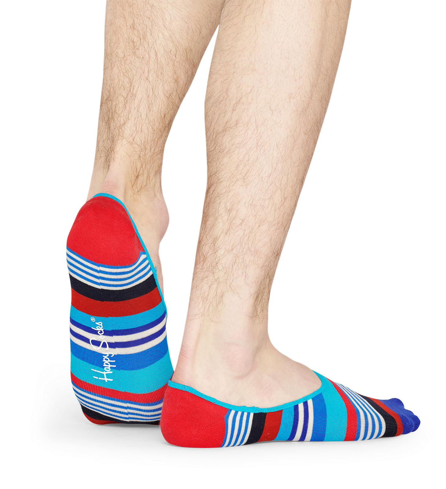 Modré nízke ponožky Happy Socks s farebnými prúžkami, vzor Multi Stripe