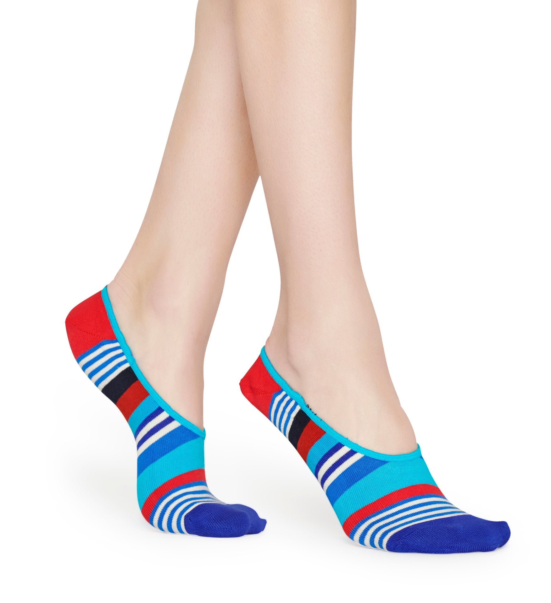 Modré nízke ponožky Happy Socks s farebnými prúžkami, vzor Multi Stripe
