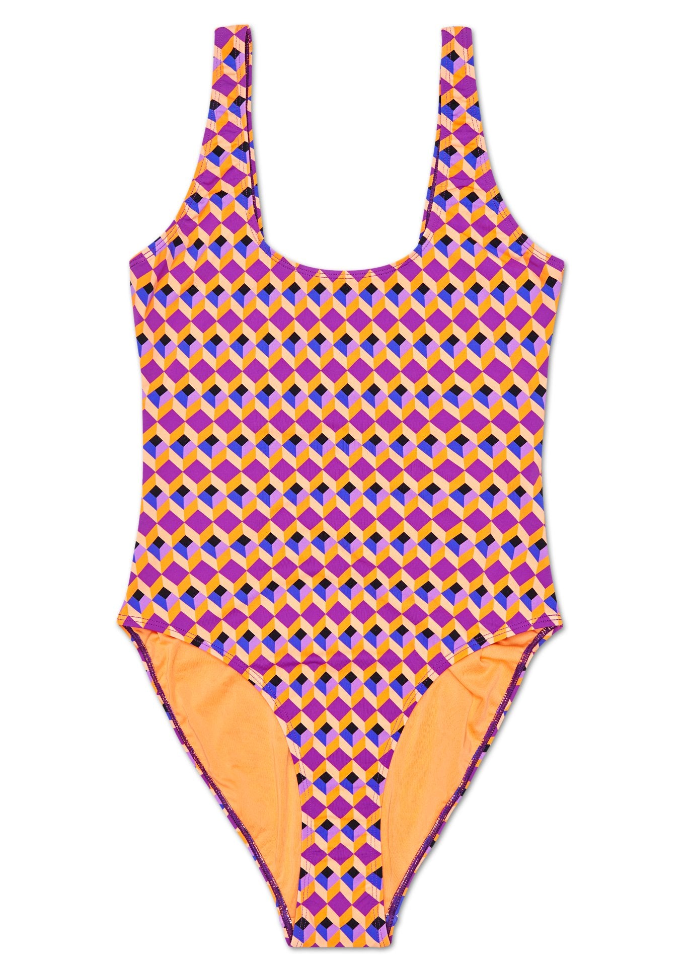 Ružovo-fialové dámske plavky Happy Socks, vzor Optic Square